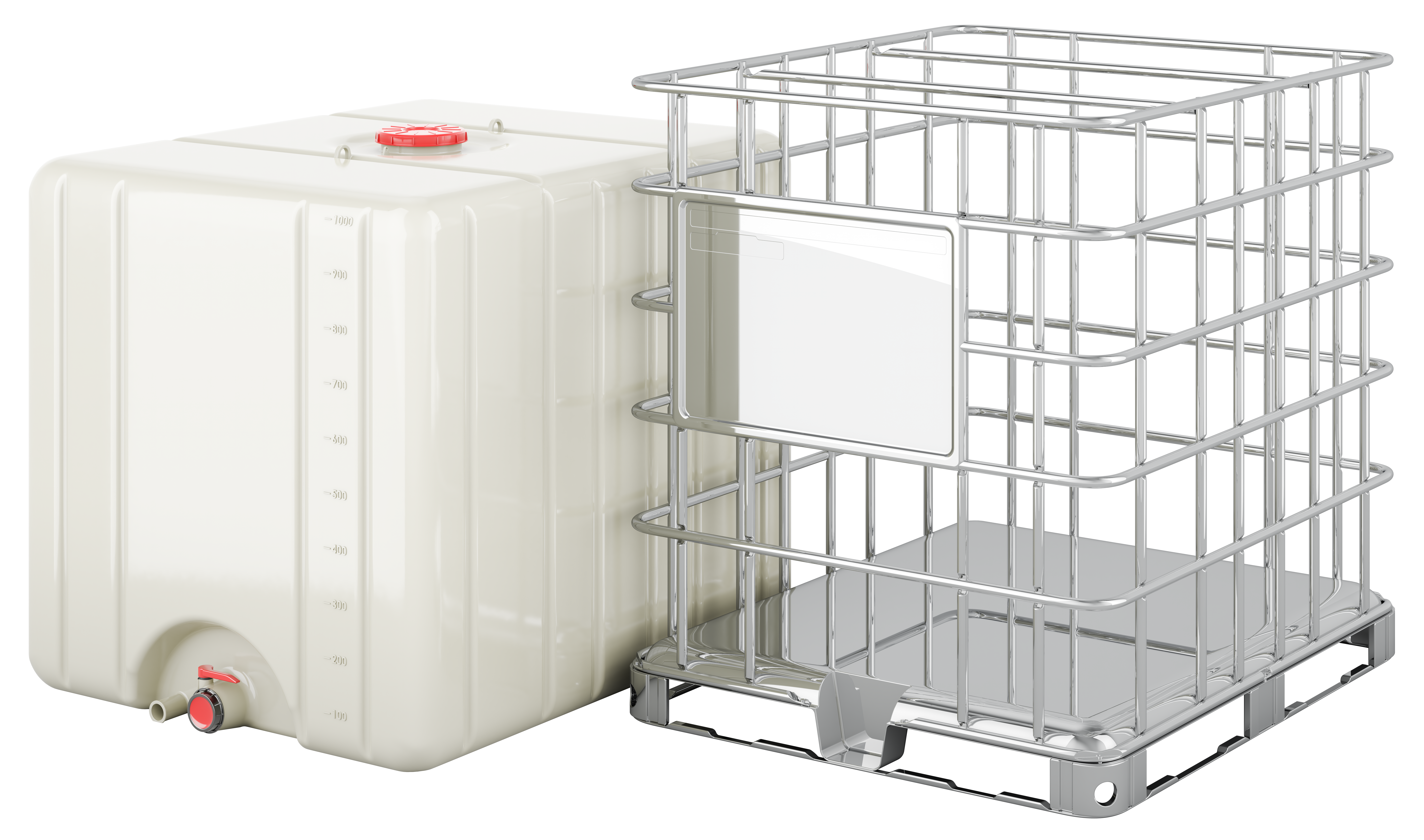 3D rendering of an IBC bottle and cage