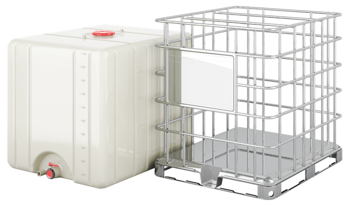 3D rendering of an IBC bottle and cage
