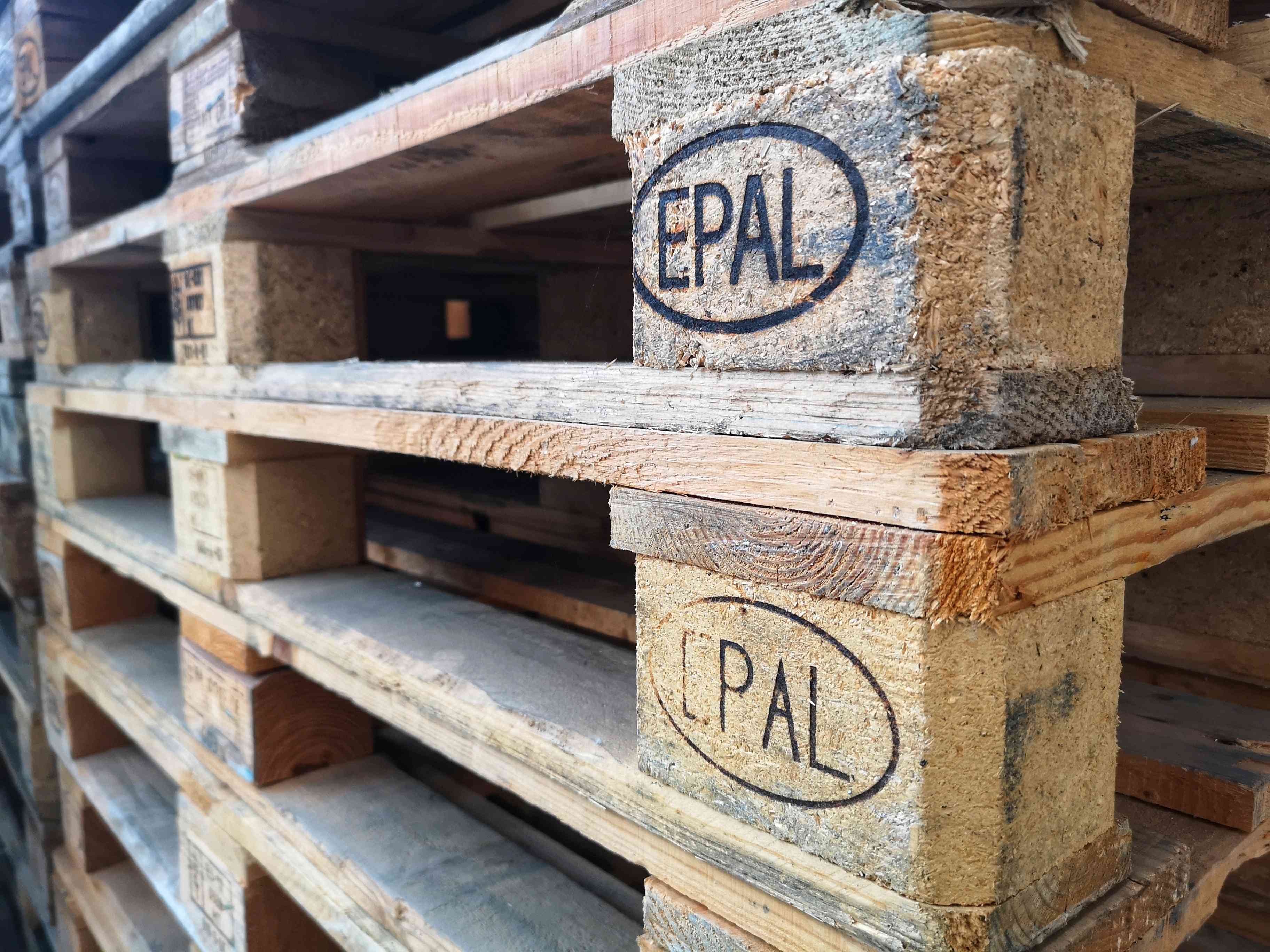 A photo of stamped wood pallets