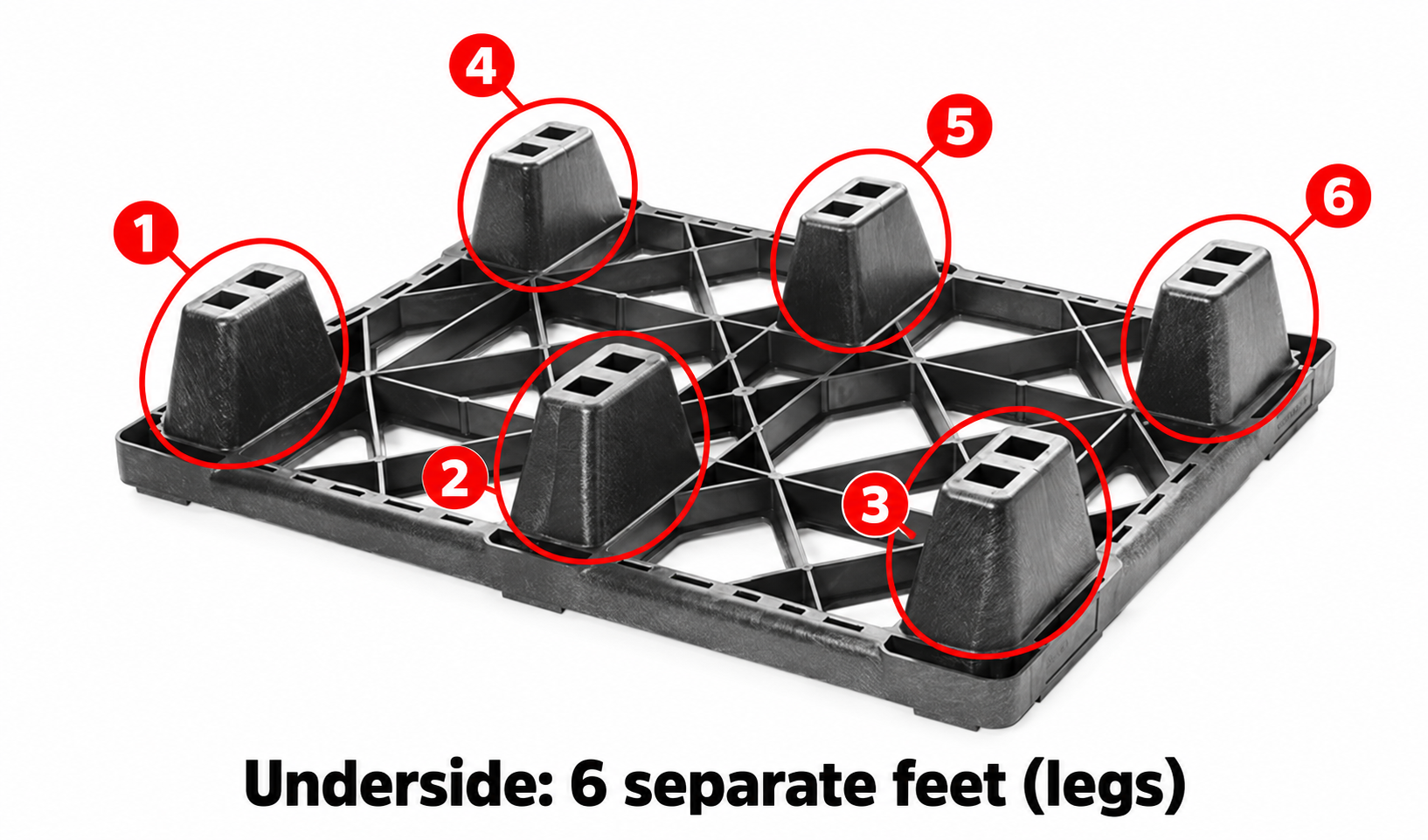 Diagram of a 6-legged plastic pallet base