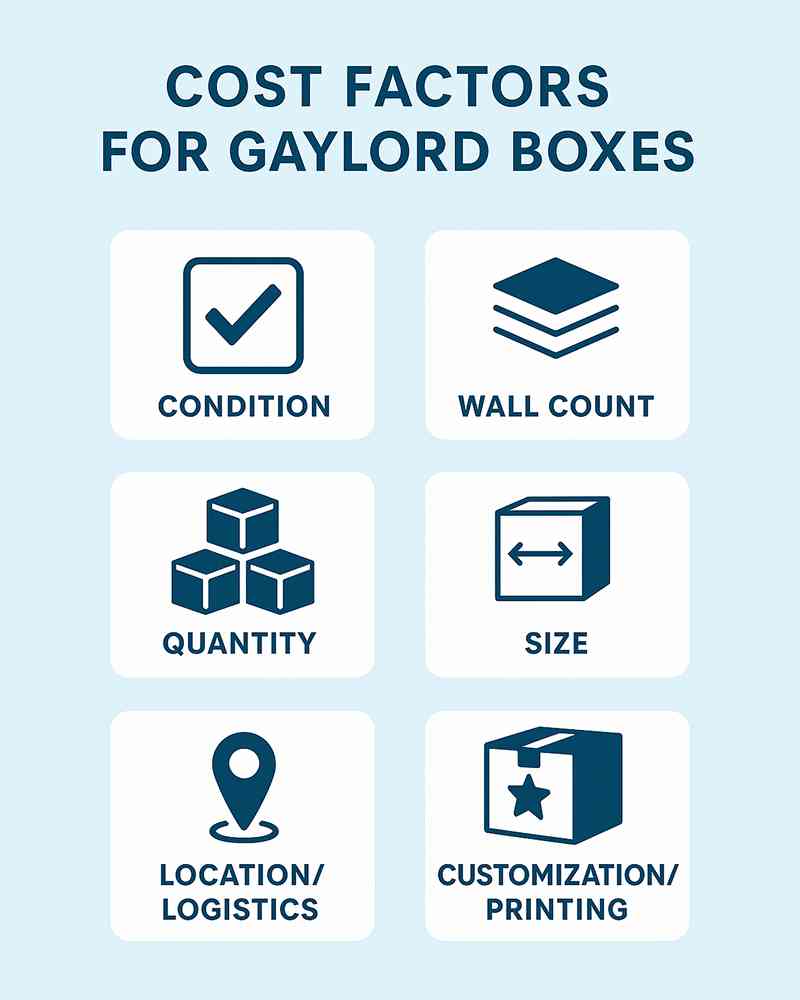 How Much Do Gaylord Boxes Cost? Cost Factors: condition, wall count, quantity, size, location, customization