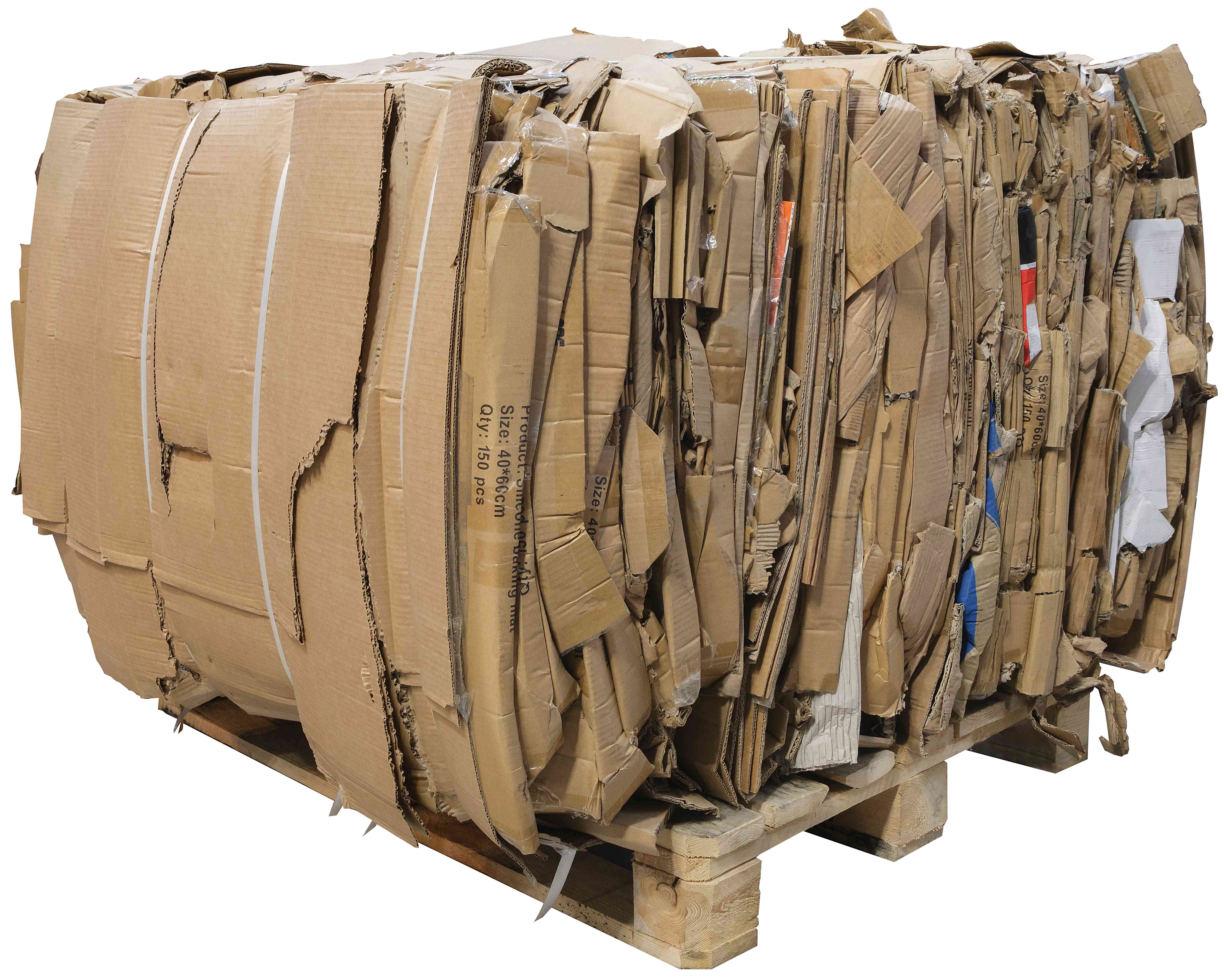 Photo of used cardboard banded on a pallet