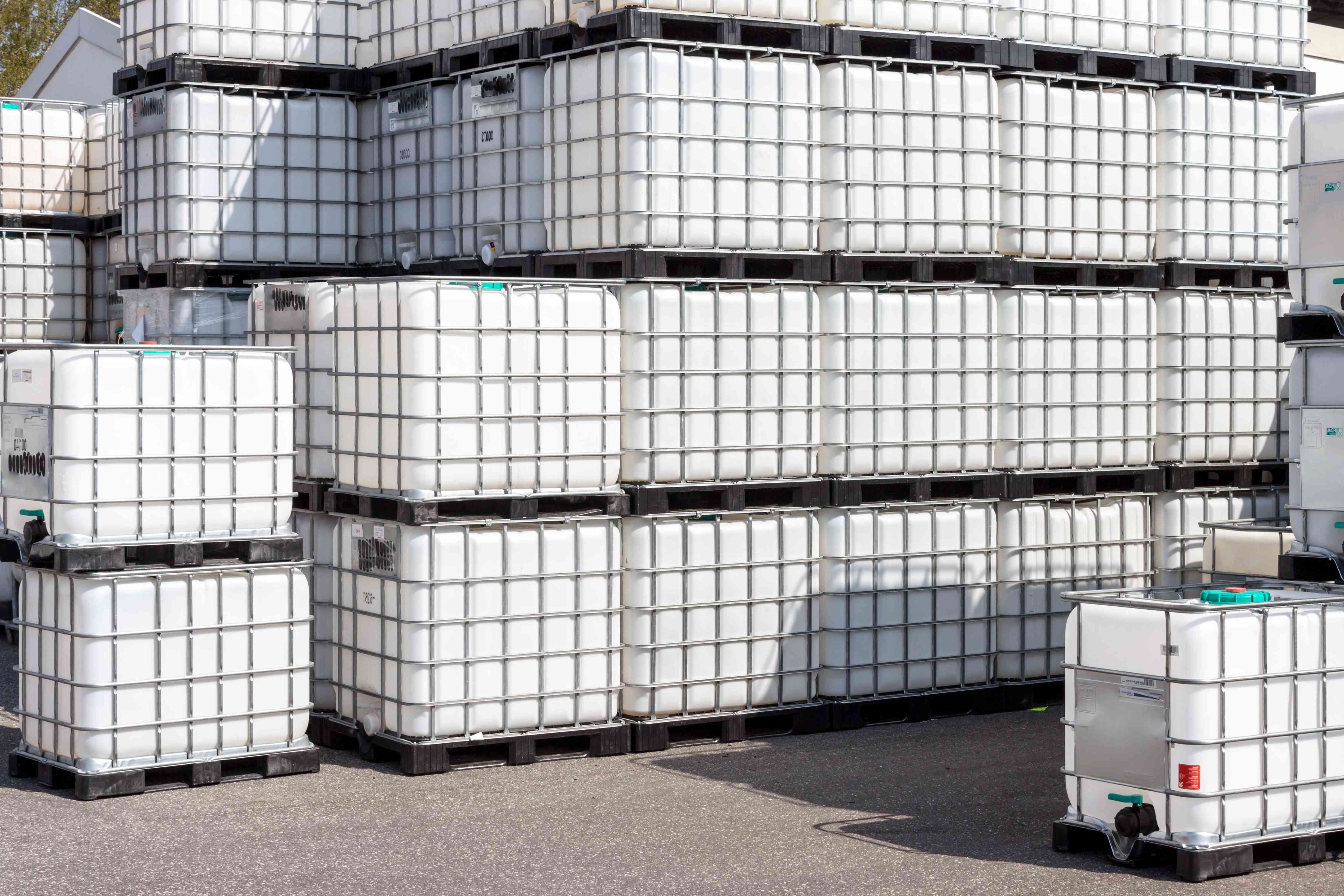 A photo of stacks of IBC totes