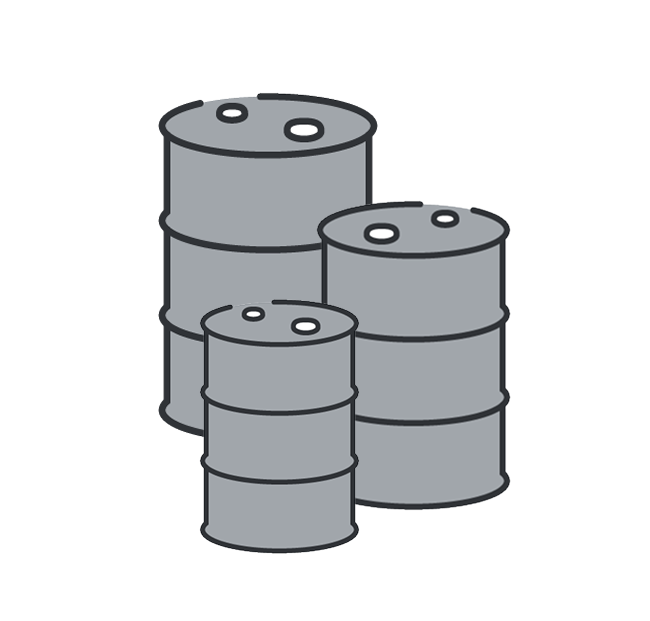 Illustration of three steel drums of different sizes