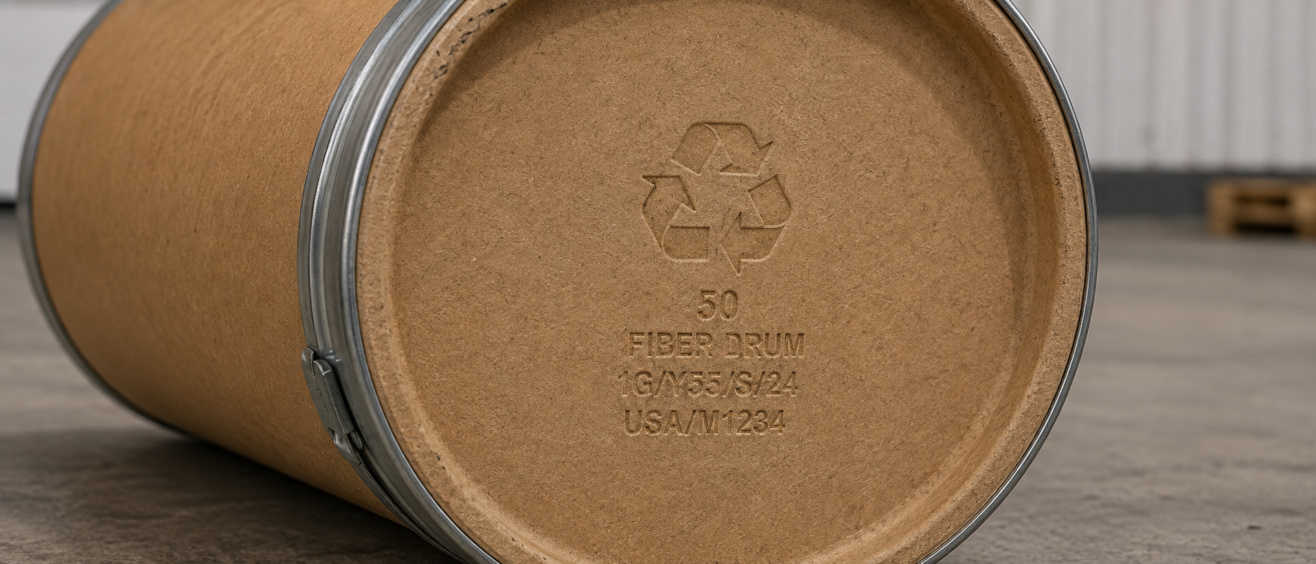 Recycling identification code stamped on the base of a fiber drum
