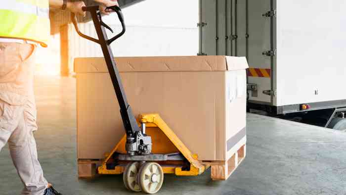 Photo of a Gaylord box on a pallet jack