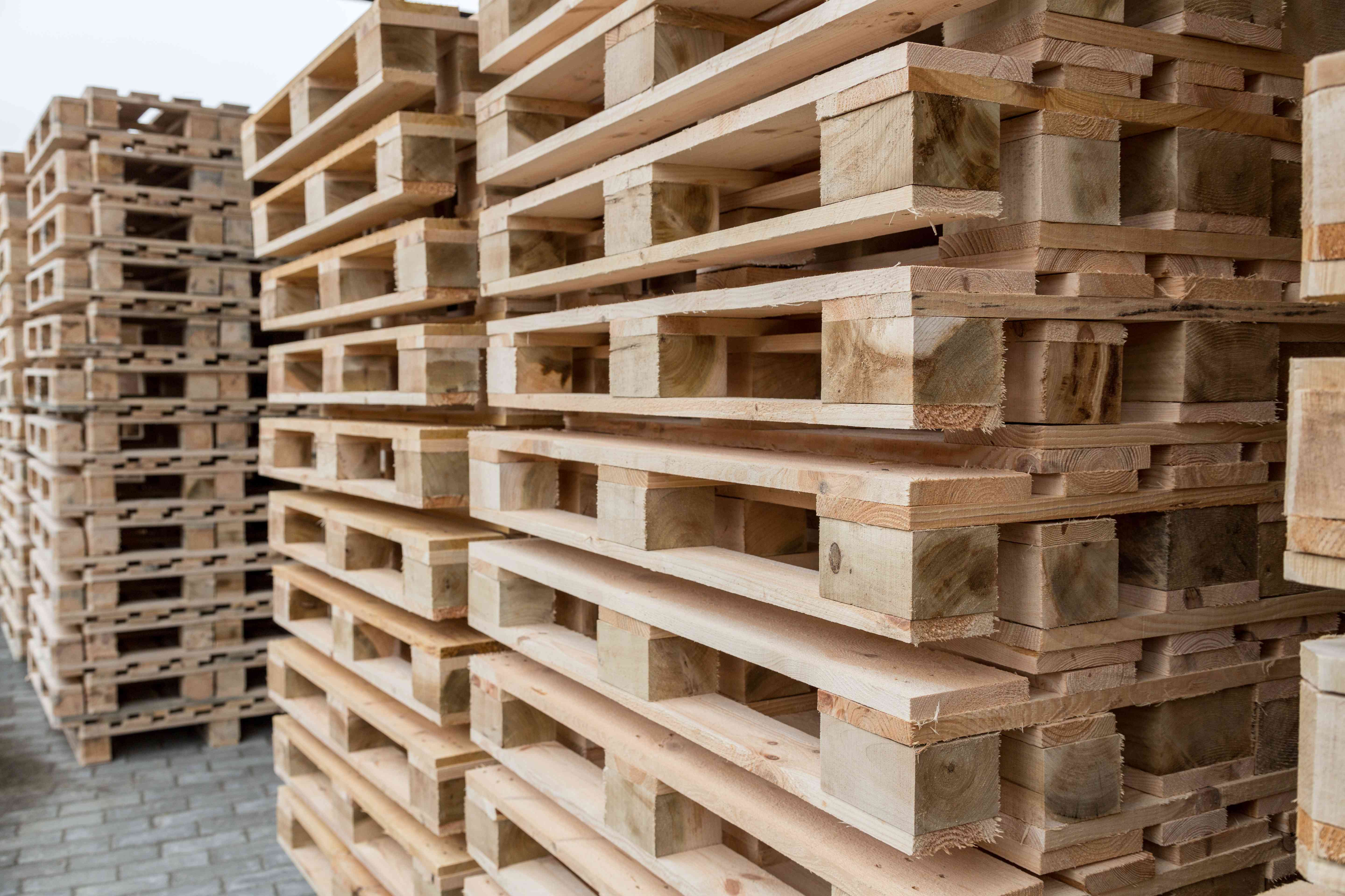 A photo of stacked wood pallets