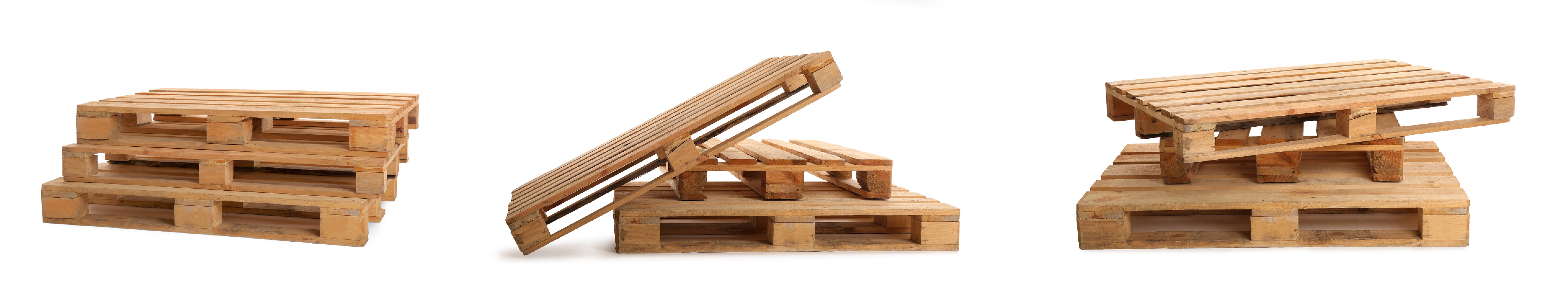 Photo of three small stacks of block wood pallets