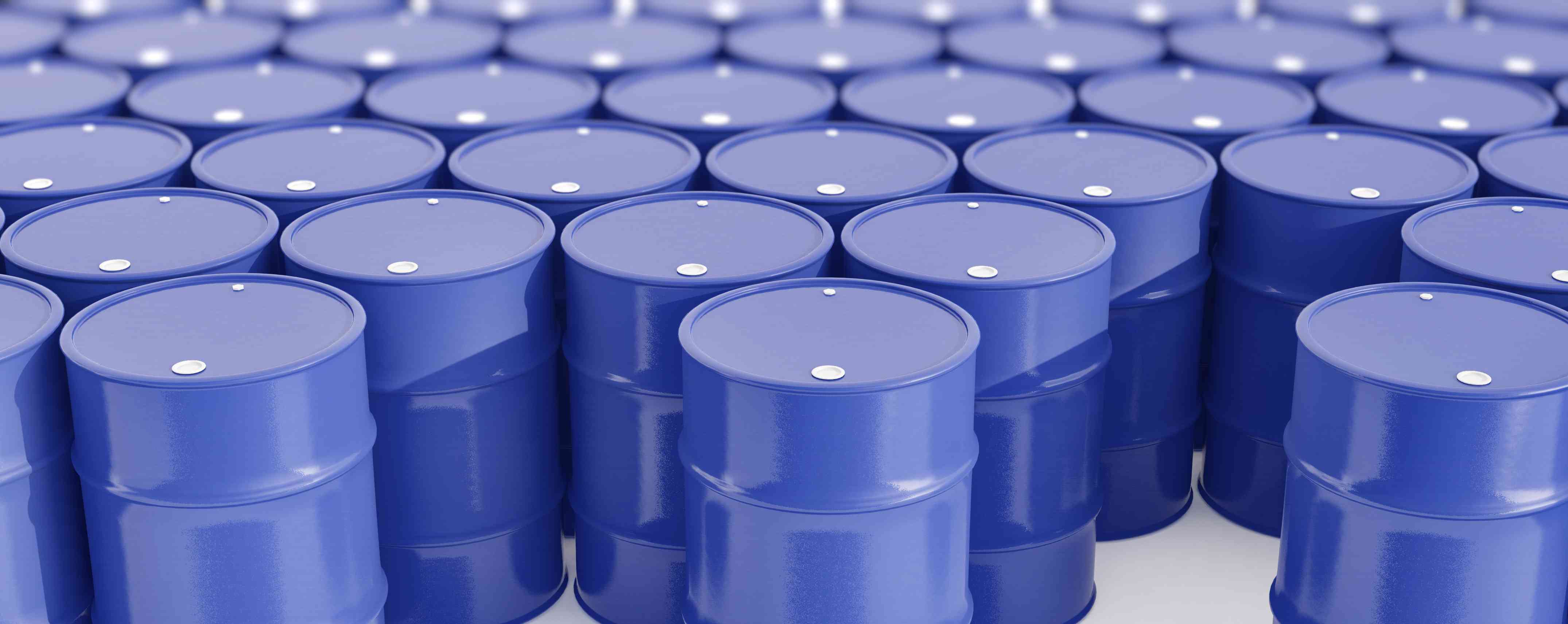 Image of blue 55 gallon steel drums