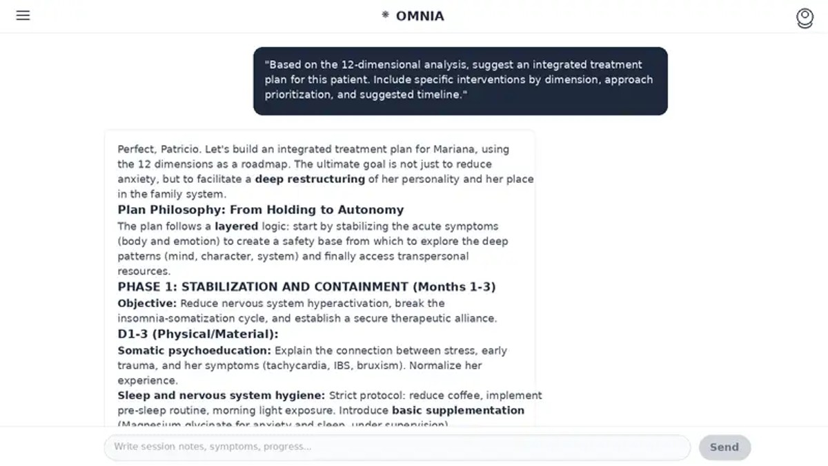 Screenshot of prompt 3 and Omnia's response showing "Plan Philosophy: From Holding to Autonomy"