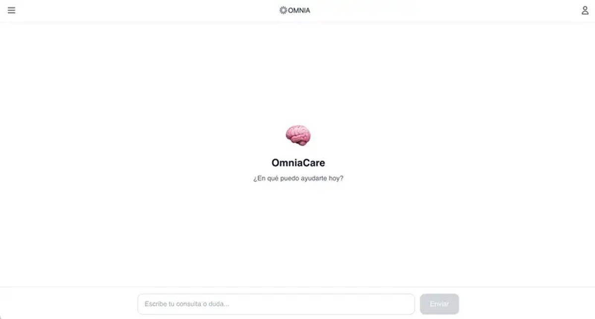 Captura de la pantalla principal de Omnia, la interfaz con el ícono del cerebro