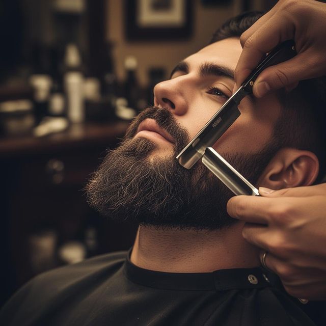 Beard sculpting with a straight razor at OTR Barbers