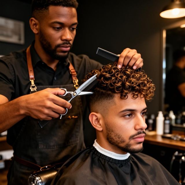 A textured cut being styled at OTR Barbers