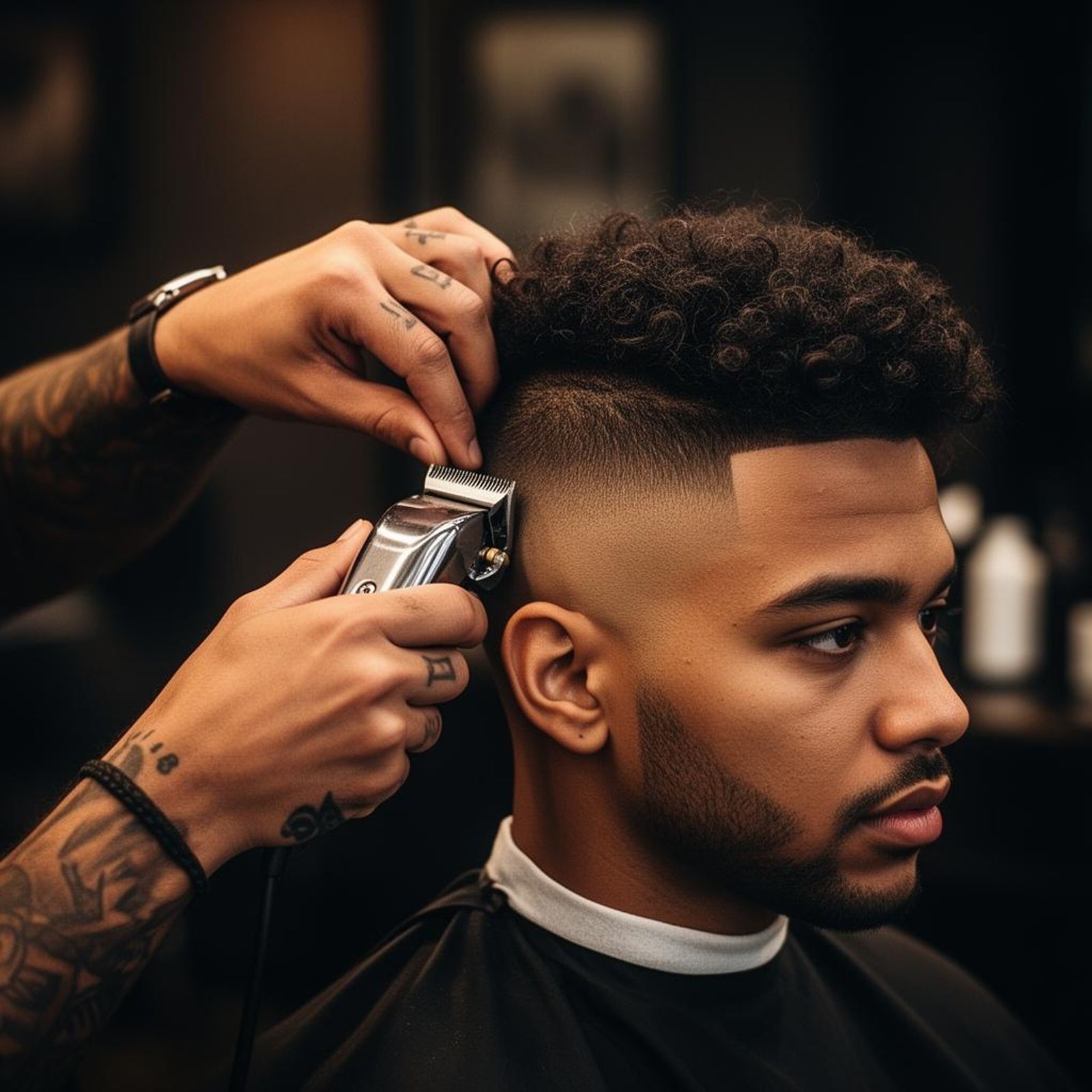 A skin fade in progress at OTR Barbers