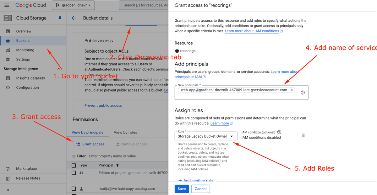 Add role to service account
