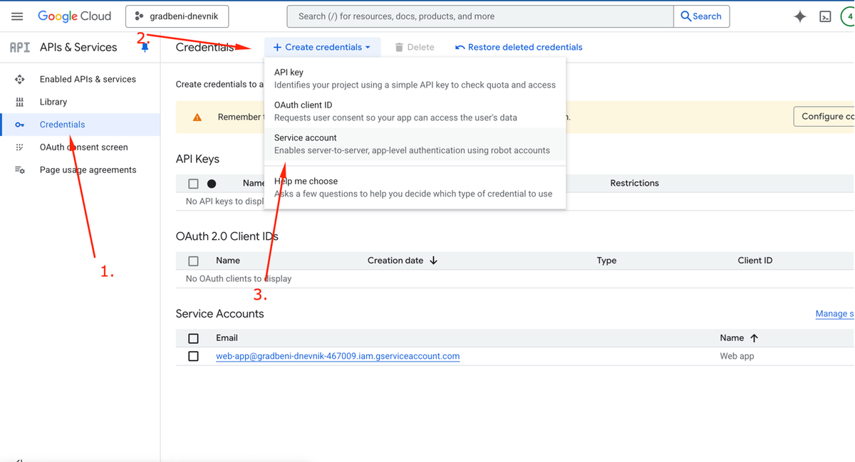 Create new service account