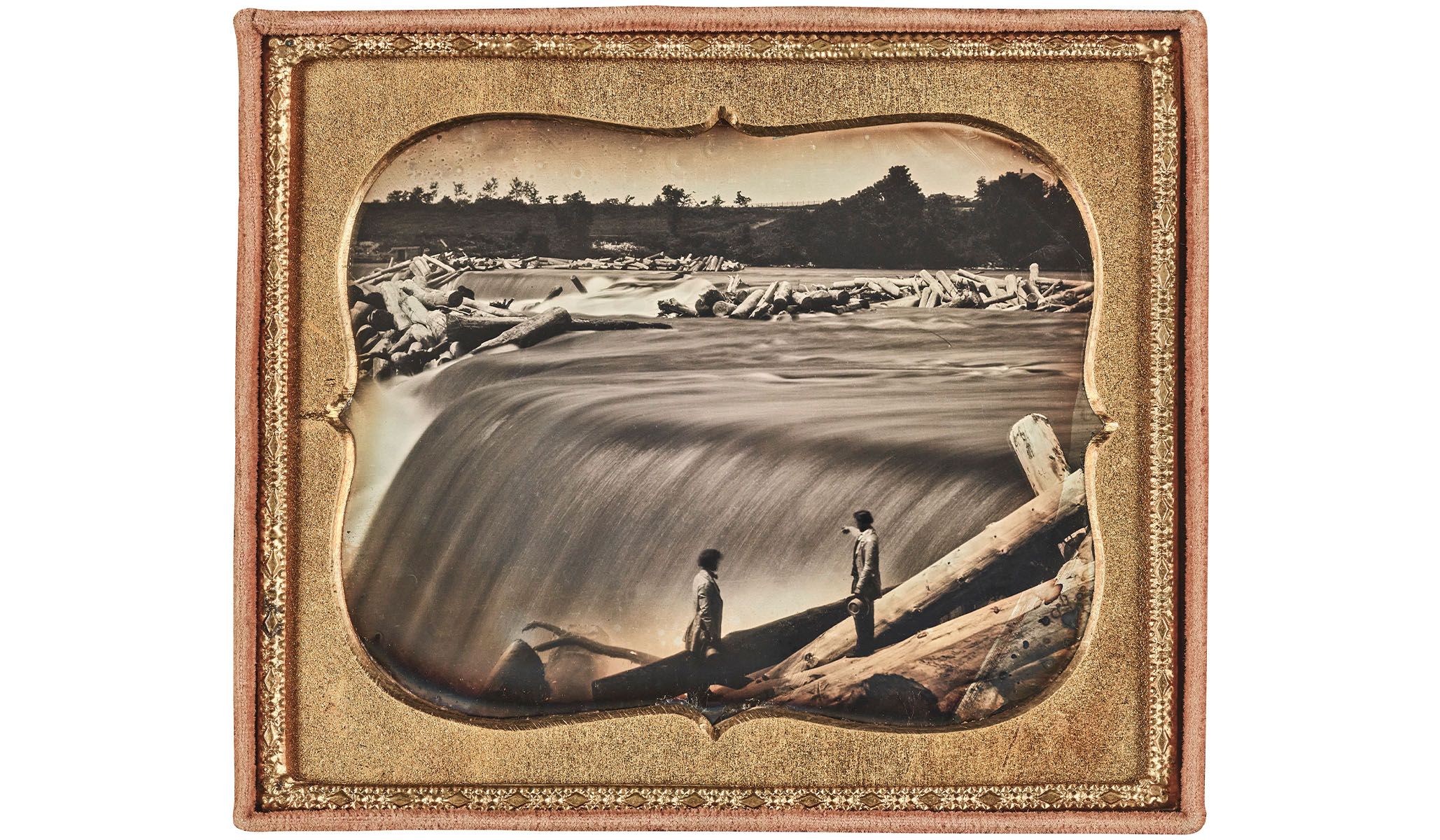 Attributed to Alexander Hesler and Joel Whitney, St. Anthony Falls, Minneapolis, Minnesota , sixth plate daguerreotype.
