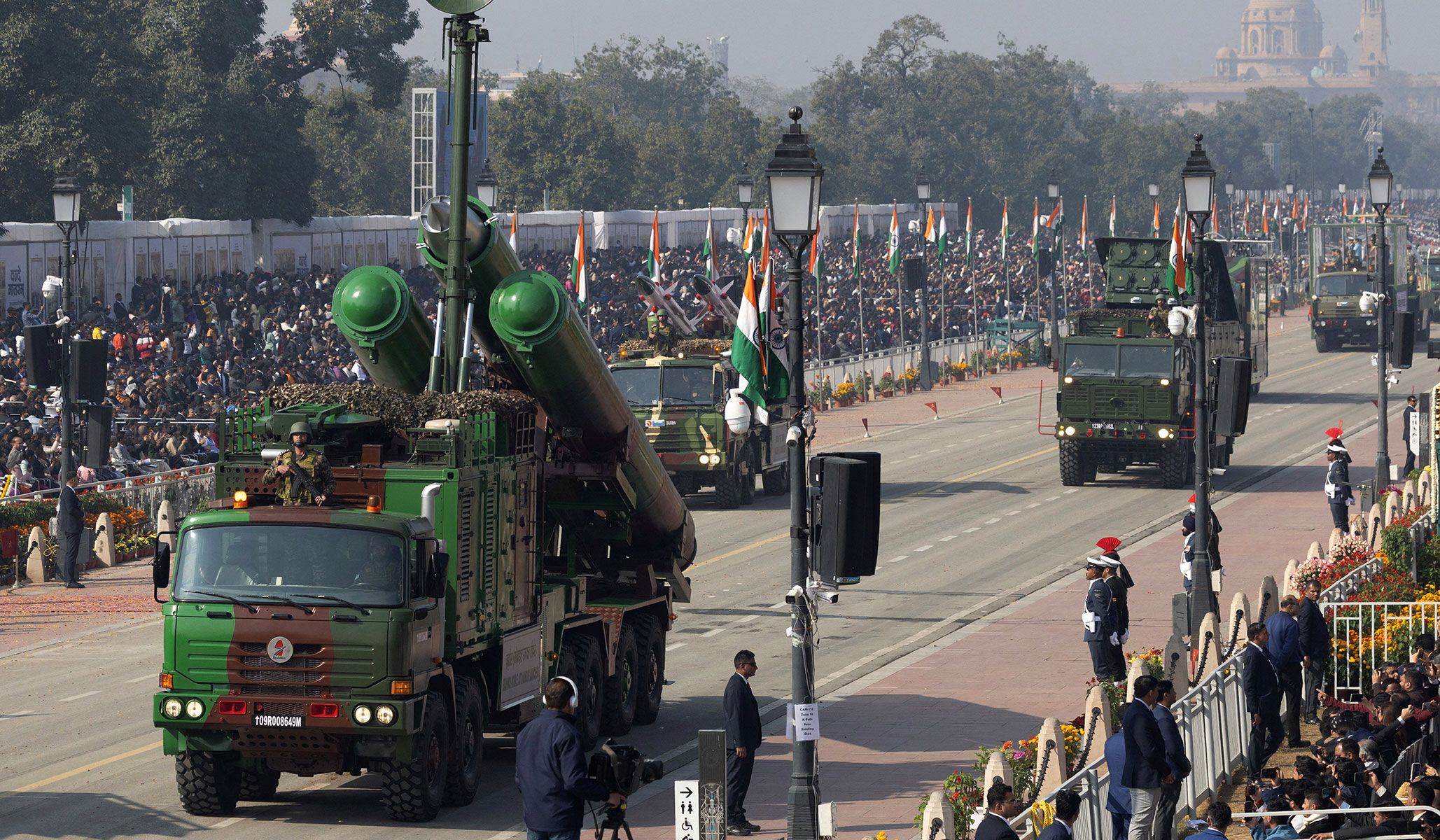 The India Army BrahMos missile launcher is displayed during the Republic Day parade in New Delhi, India, January 26, 2026.