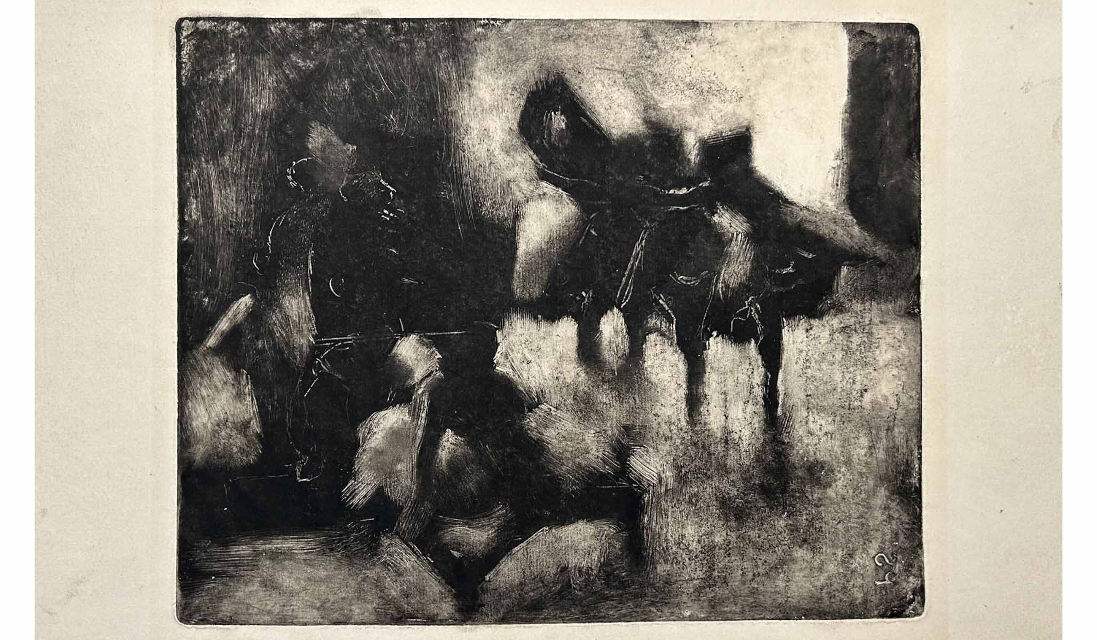 Edgar Degas, Dancers in Rehearsal , c. 1874–1878, monotype in black ink (dark-ground technique).
