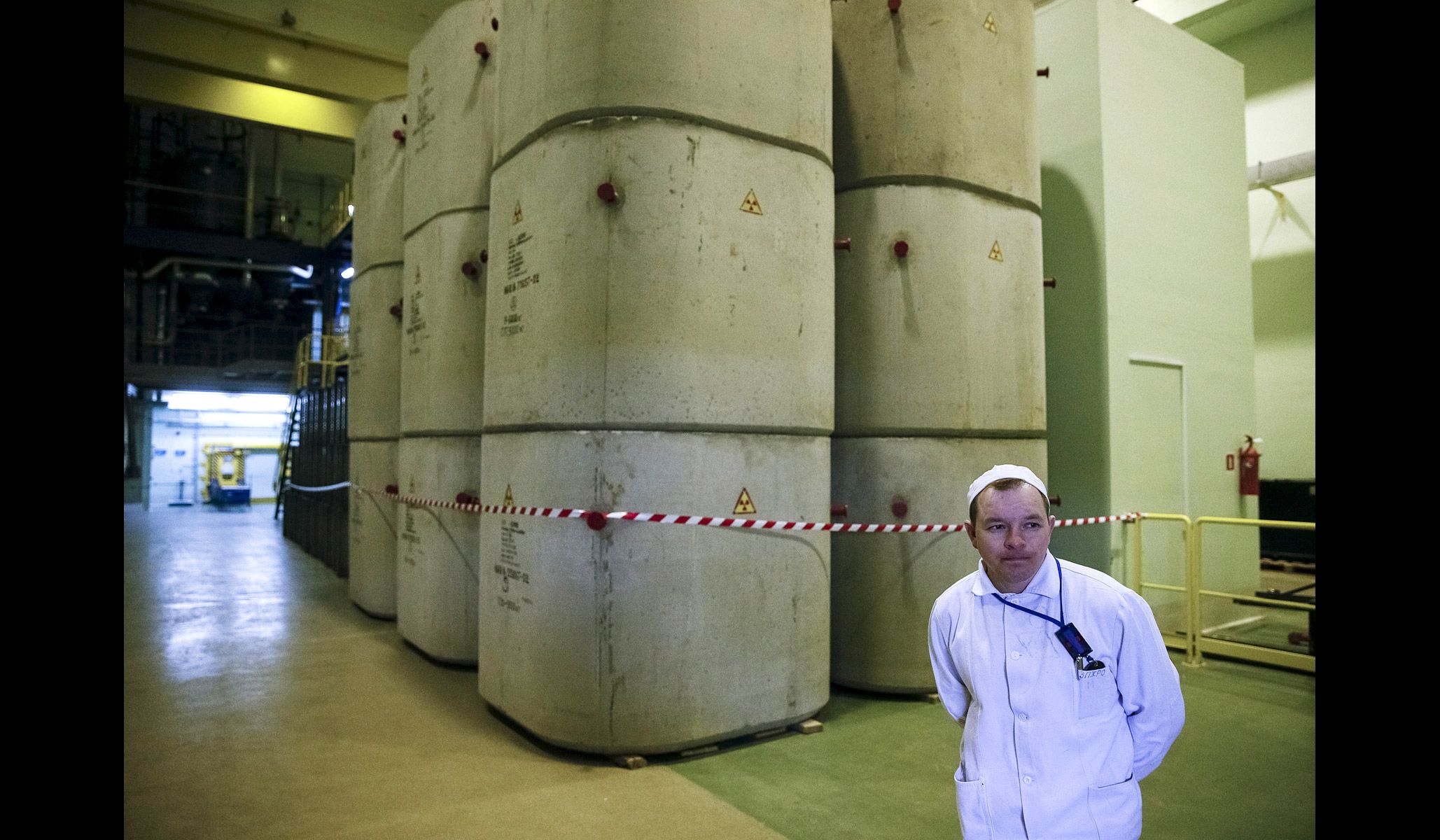 An employee at a plant for processing liquid radioactive waste at the Chernobyl nuclear power plant in Ukraine, March 23, 2016.