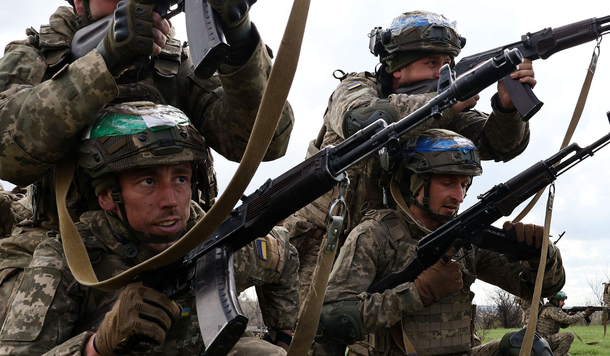 New recruits of the 65th Separate Mechanized Brigade of the Ukrainian Armed Forces attend military training near a frontline in Zaporizhzhia Region, Ukraine, April 8, 2026.