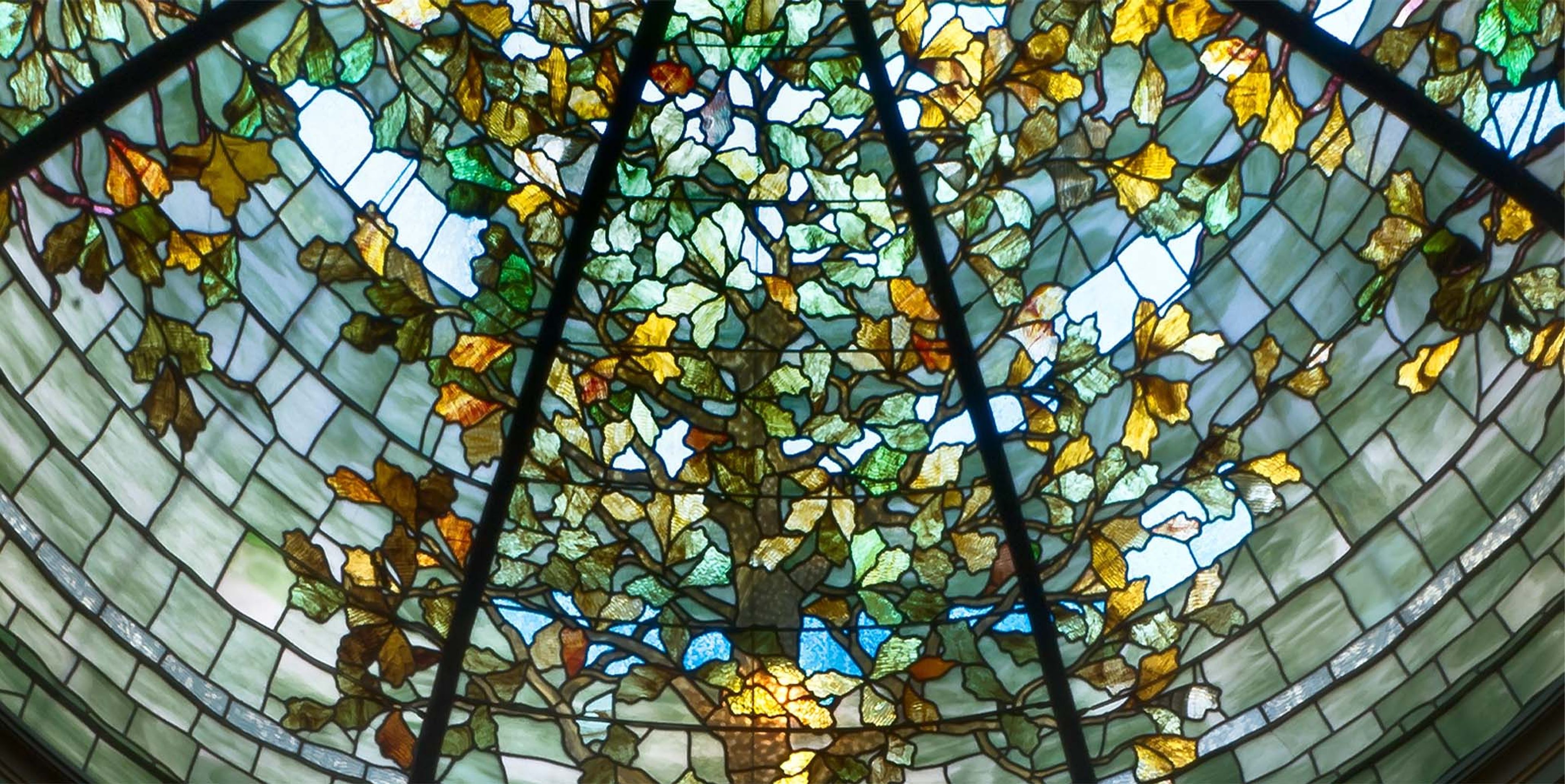 The stained glass dome in the Sculpture Gallery, 1900, detail.