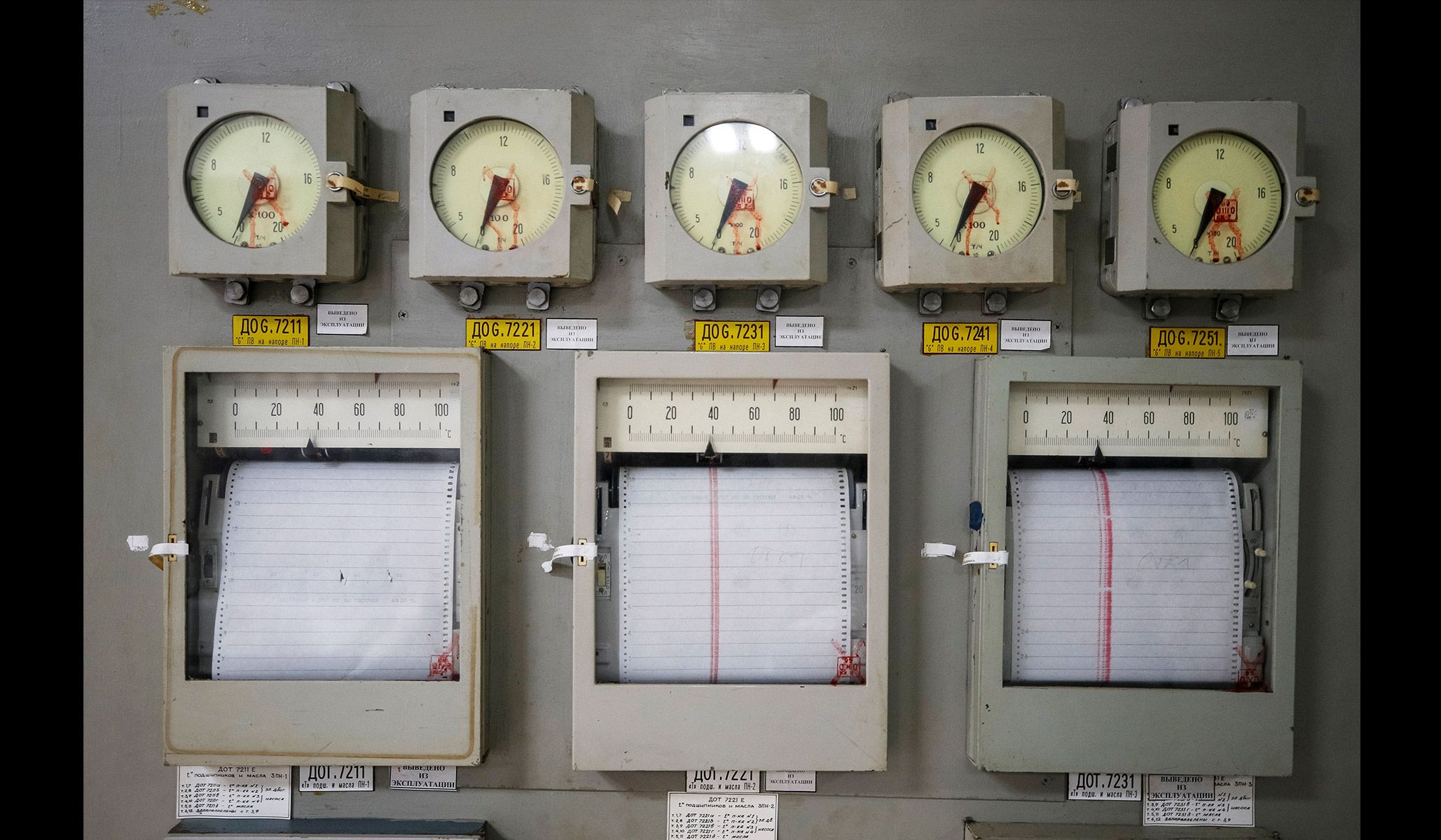 A control panel in a control center of the stopped third reactor at the Chernobyl nuclear power plant in Chernobyl, Ukraine, April 20, 2018.
