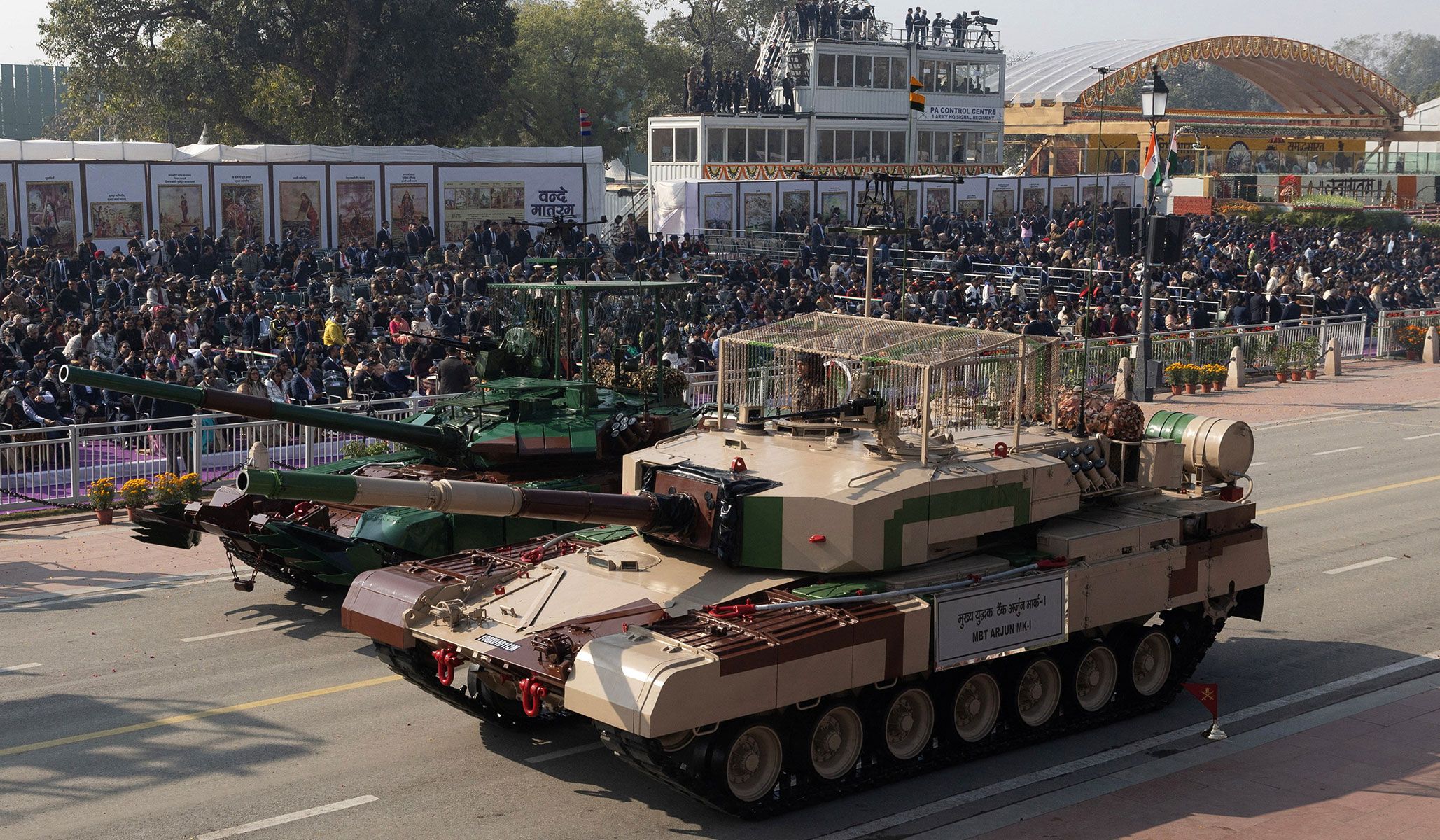 Indian Army Arjun MK-I tanks drive during the Republic Day parade in New Delhi, India, January 26, 2026.