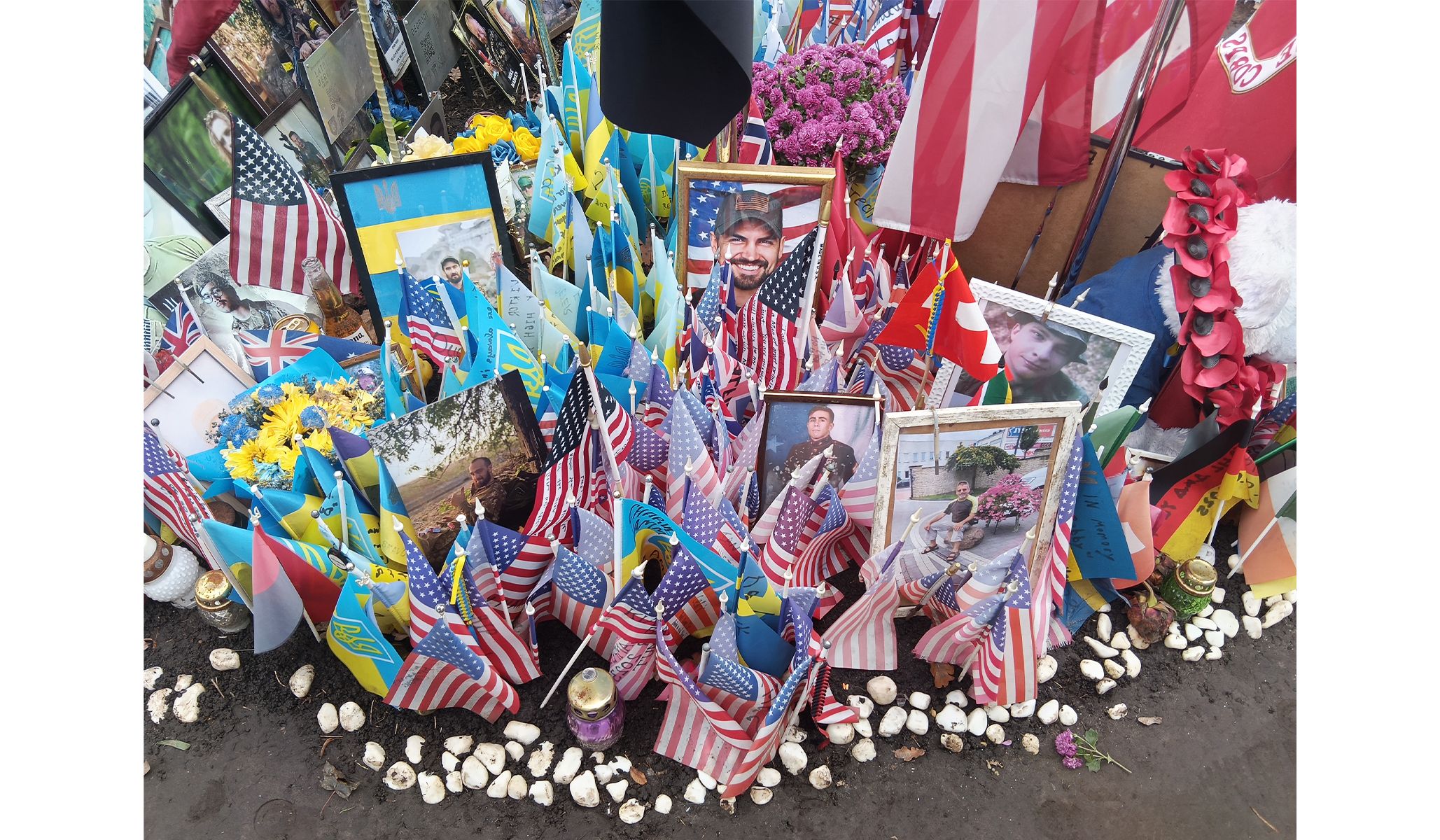 U.S. flags representing American volunteers lost in combat