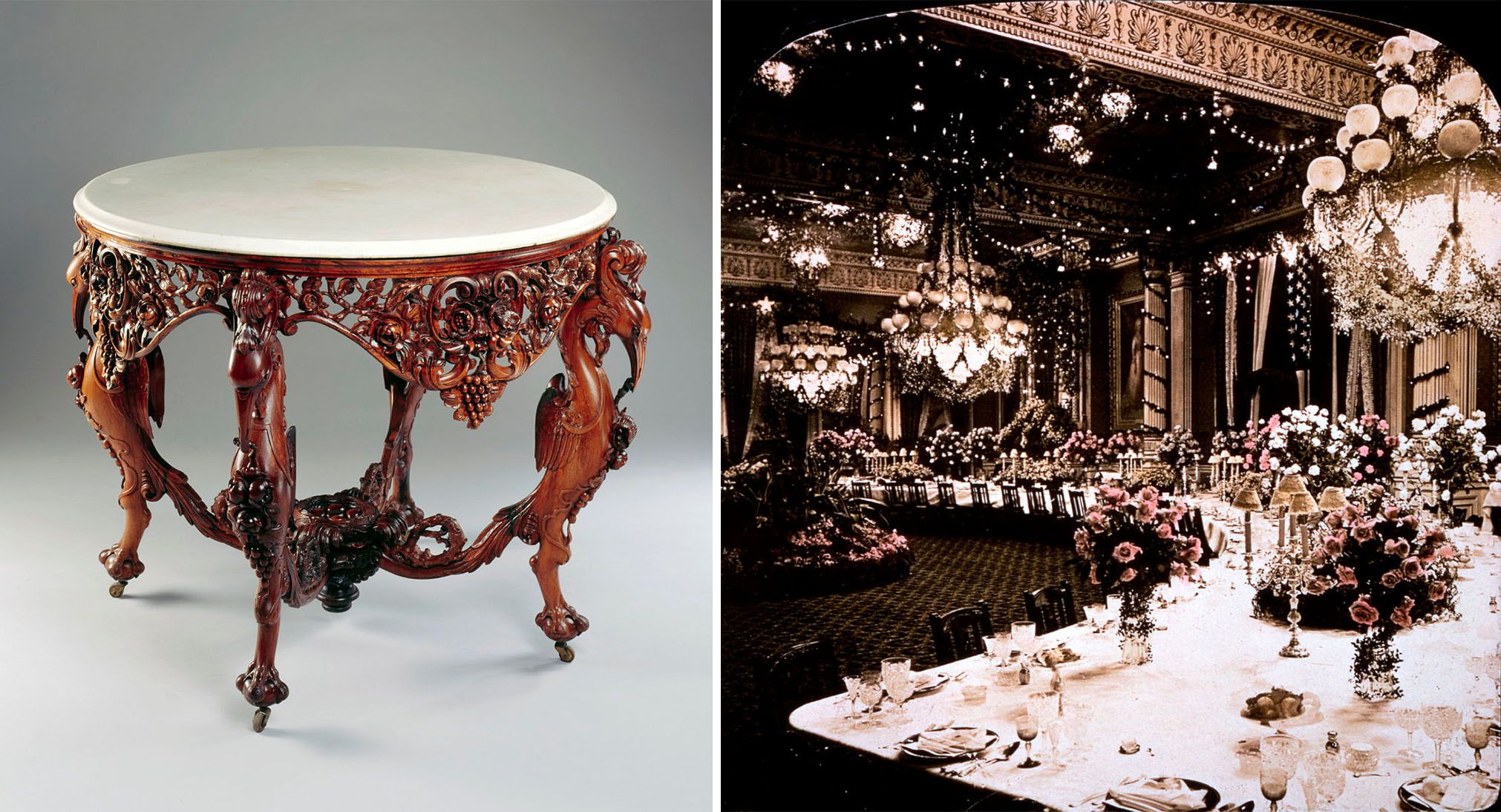 The White House during the Gilded Age, with the furniture and atmosphere of the times.