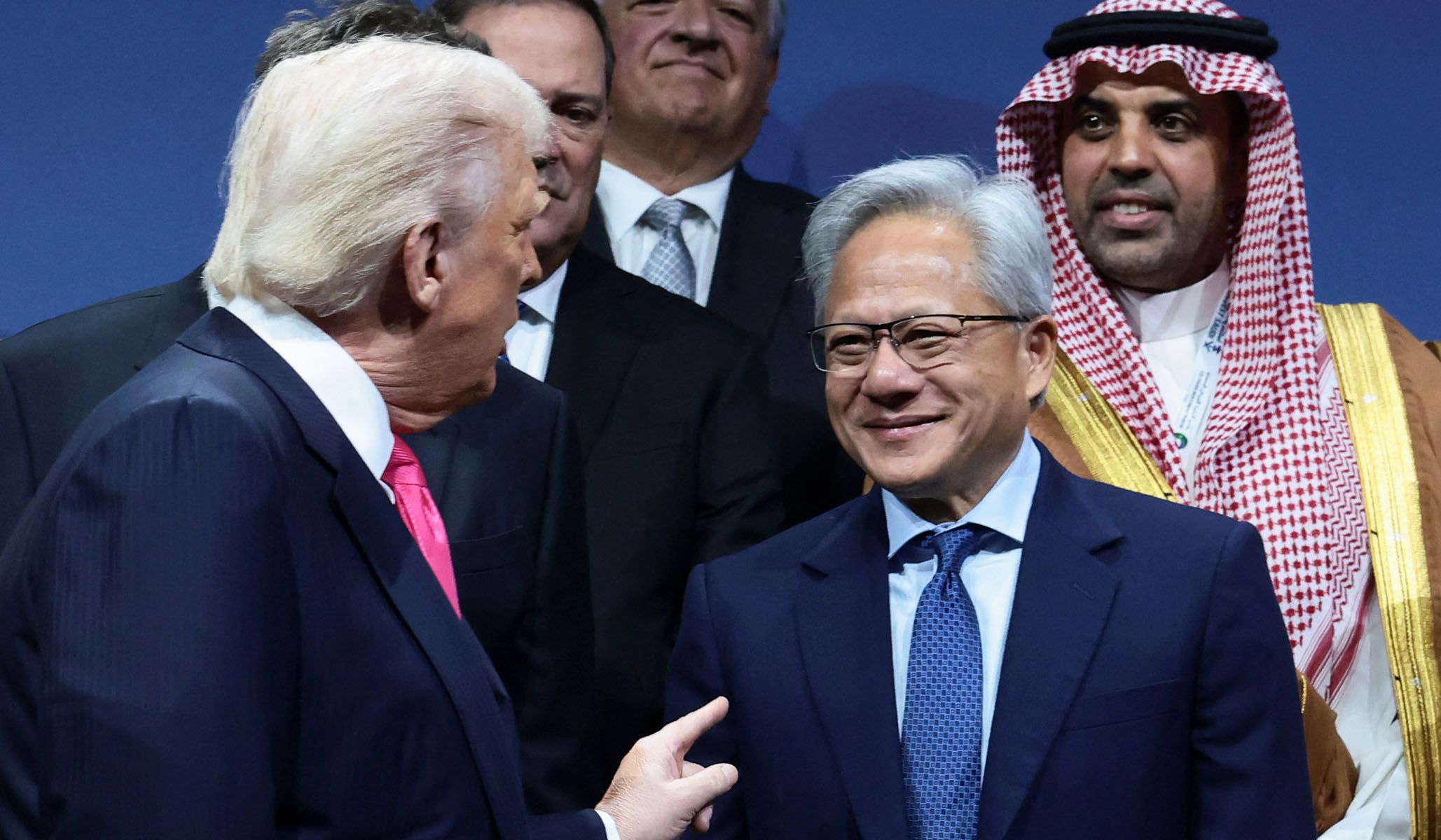 President Donald Trump and Jensen Huang, CEO of Nvidia, during a meeting in Washington, D.C., November 19, 2025.