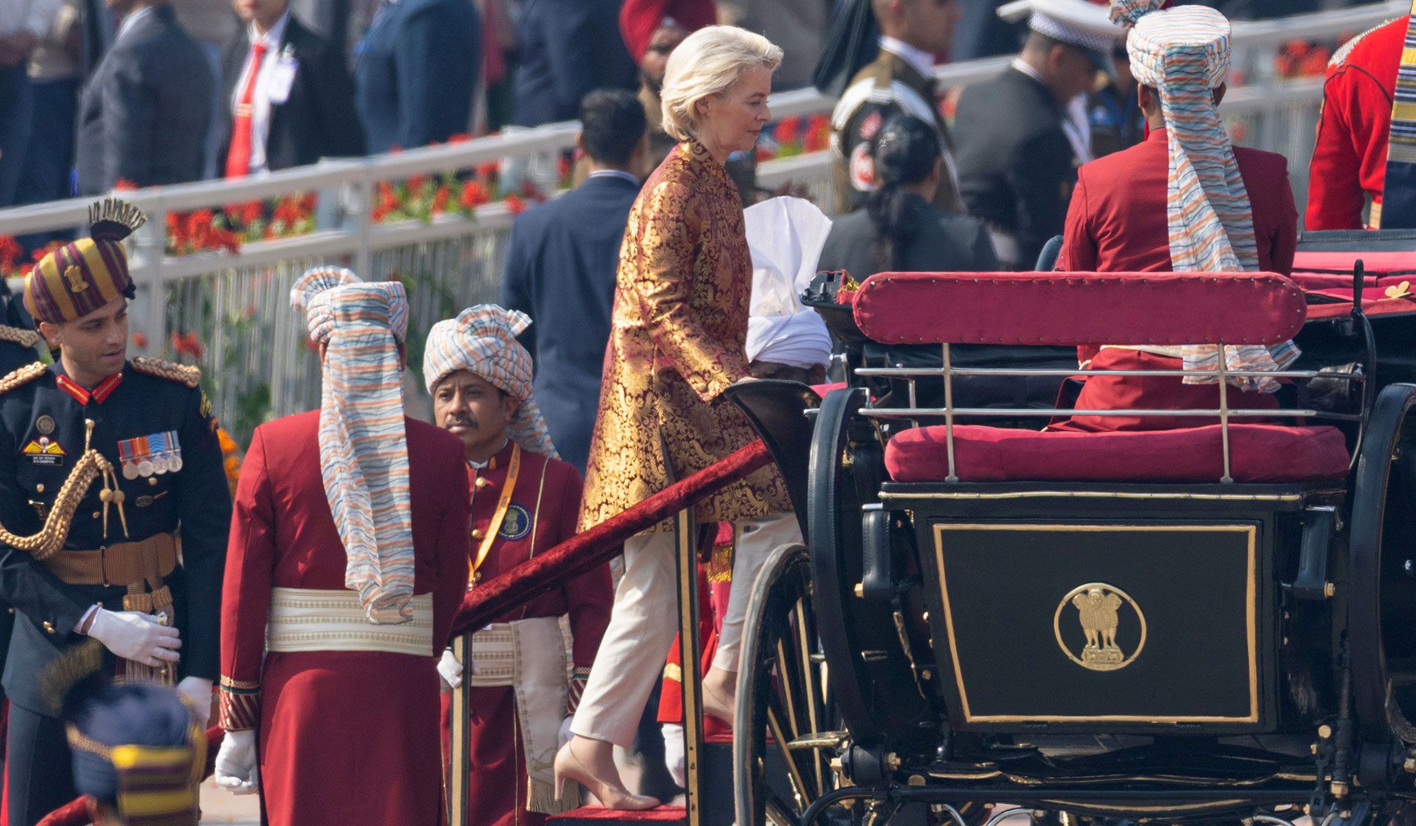 European Commission President Ursula von der Leyen leaves after attending the Republic Day parade in New Delhi, India, January 26, 2026.