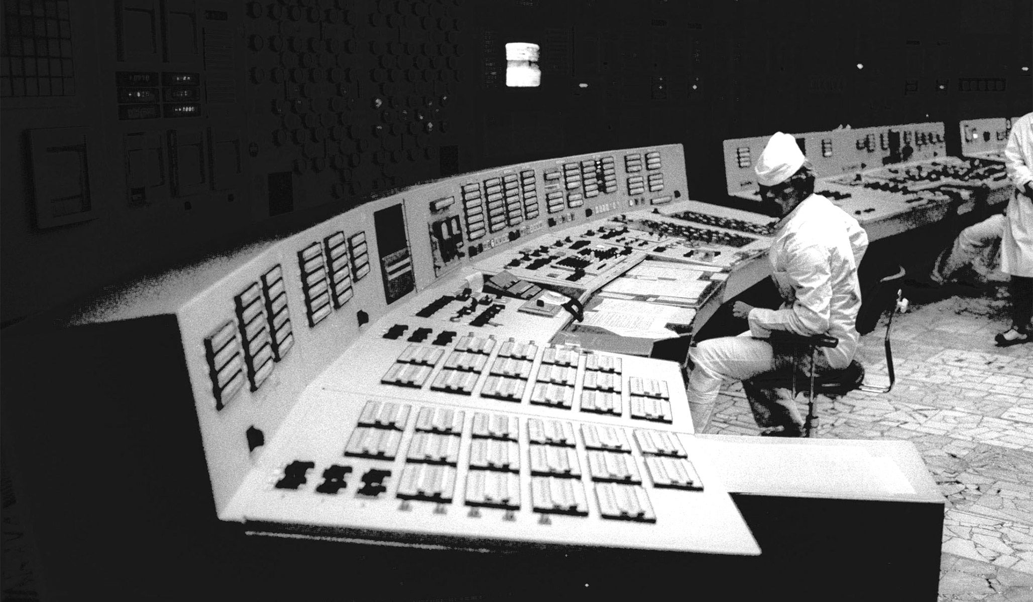A technician monitors nuclear reactor number 3 in a control room of the Chernobyl nuclear power plant, May 12, 1988.