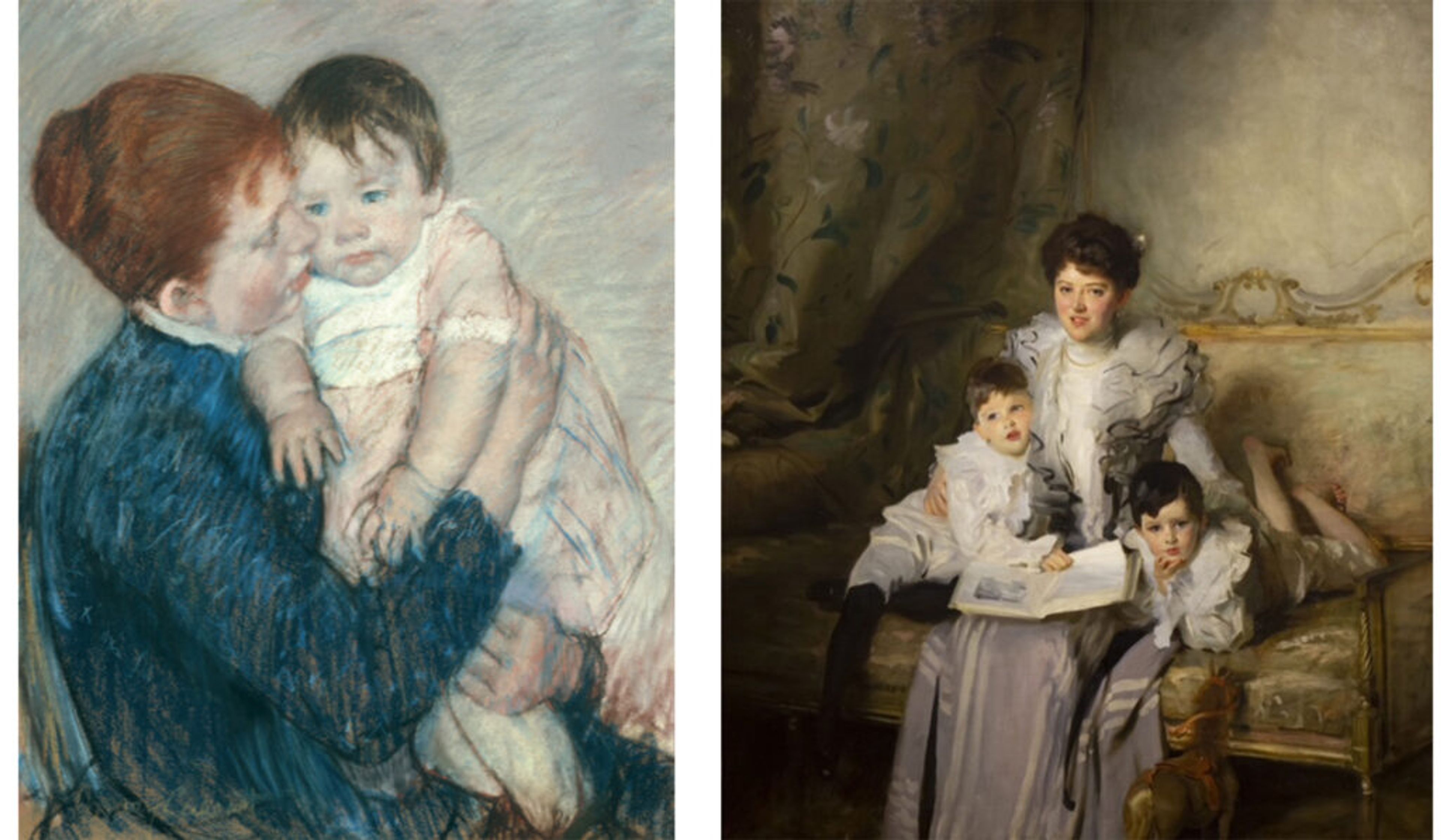 Left : Mary Cassatt, Agatha and Her Child , 1891, pastel on paper, museum purchase. (Photo courtesy of the museum) Right : John Singer Sargent, Mrs. Knowles and Her Children , 1902, oil on canvas, museum purchase. (Photo courtesy of the museum)