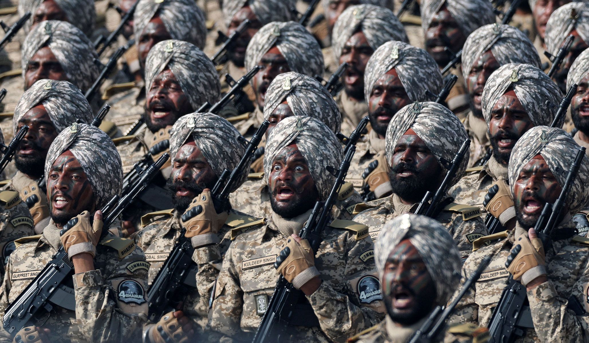 Indian soldiers march during the Republic Day parade in New Delhi, India, January 26, 2026.