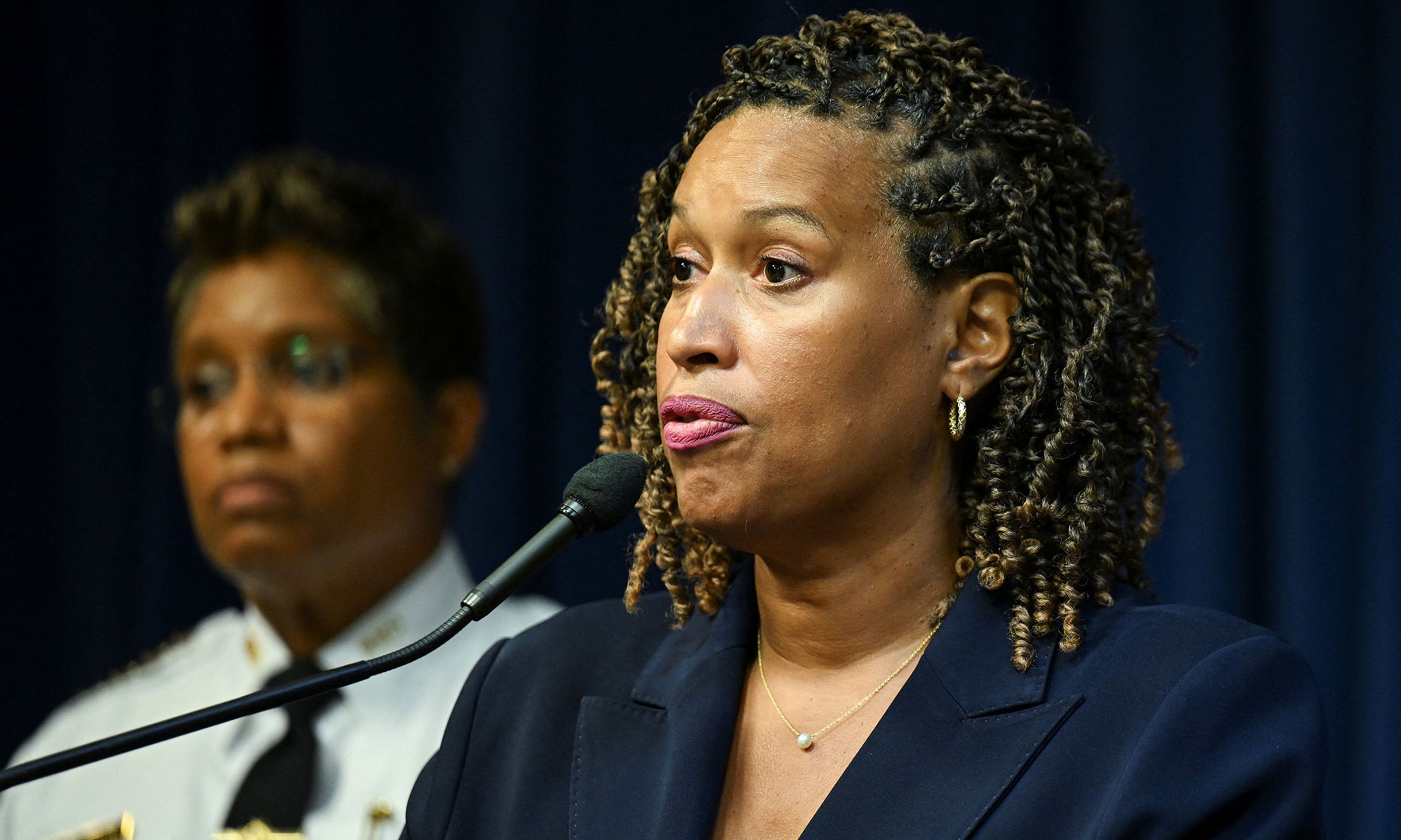 D.C. Mayor Muriel Bowser holds a press conference following President Donald Trump's announcement to deploy the National Guard and federalize the Metropolitan Police Department, in Washington, D.C., August 11, 2025.