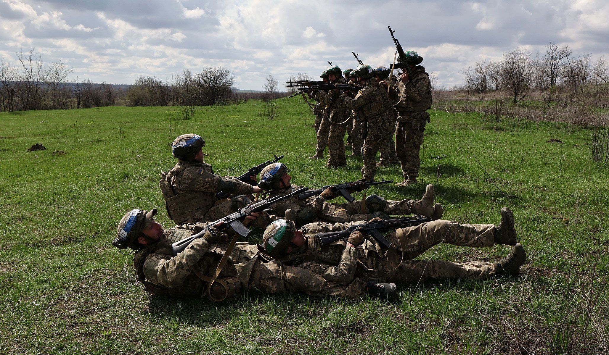 New recruits of the 65th Separate Mechanized Brigade of the Ukrainian Armed Forces attend military training near a frontline in Zaporizhzhia Region, Ukraine, April 8, 2026.
