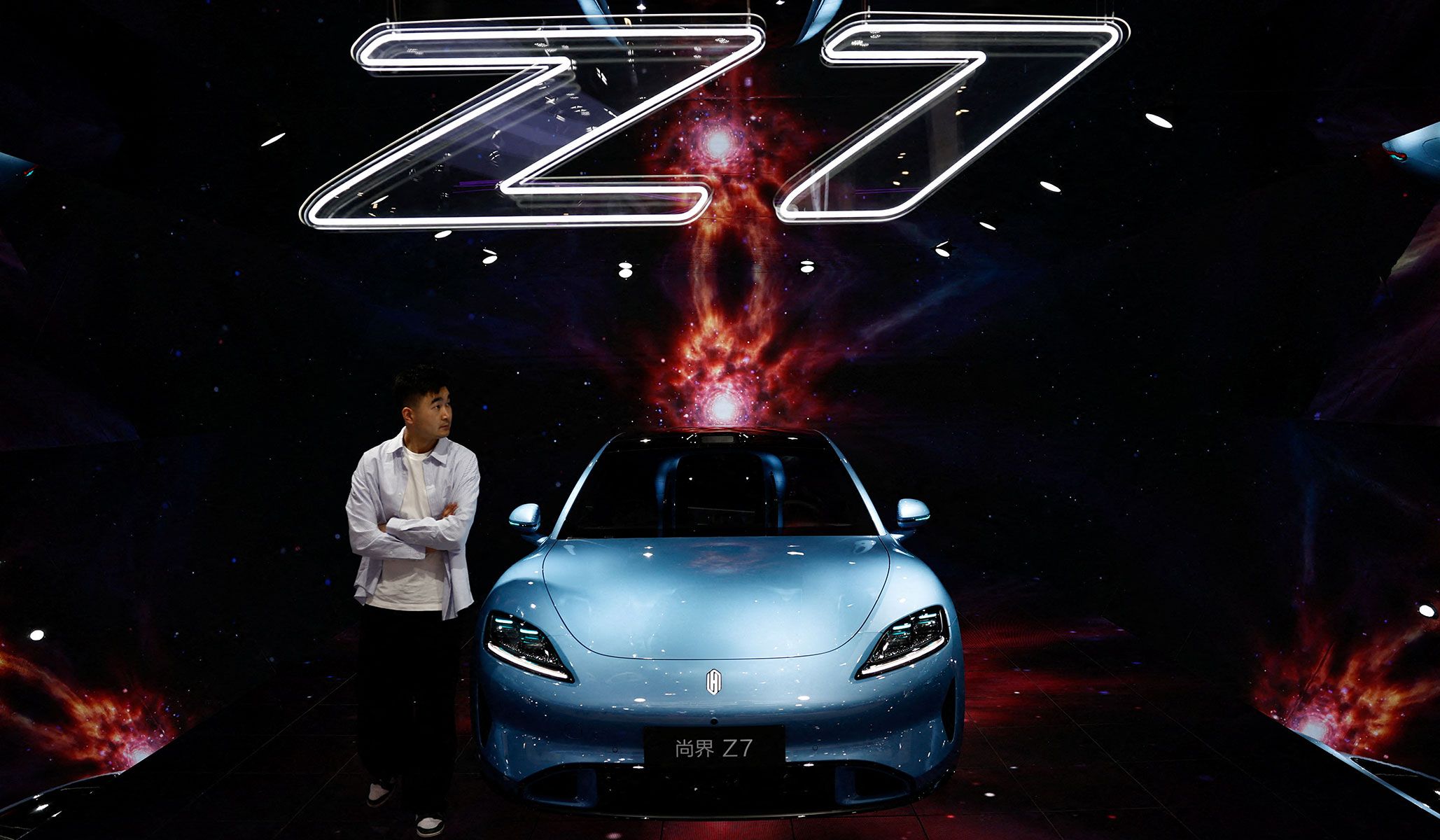 SAIC Z7 electric sedan at the Beijing International Automotive Exhibition in Beijing, China, April 24, 2026.