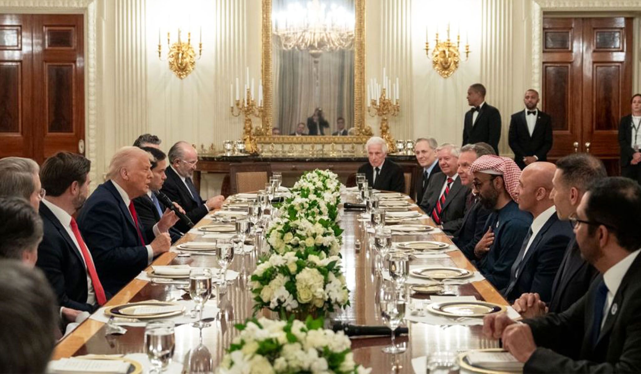President Donald Trump and U.S. officials meet with Sheikh Tahnoon bin Zayed Al Nahyan in Washington, D.C., March 18, 2025.