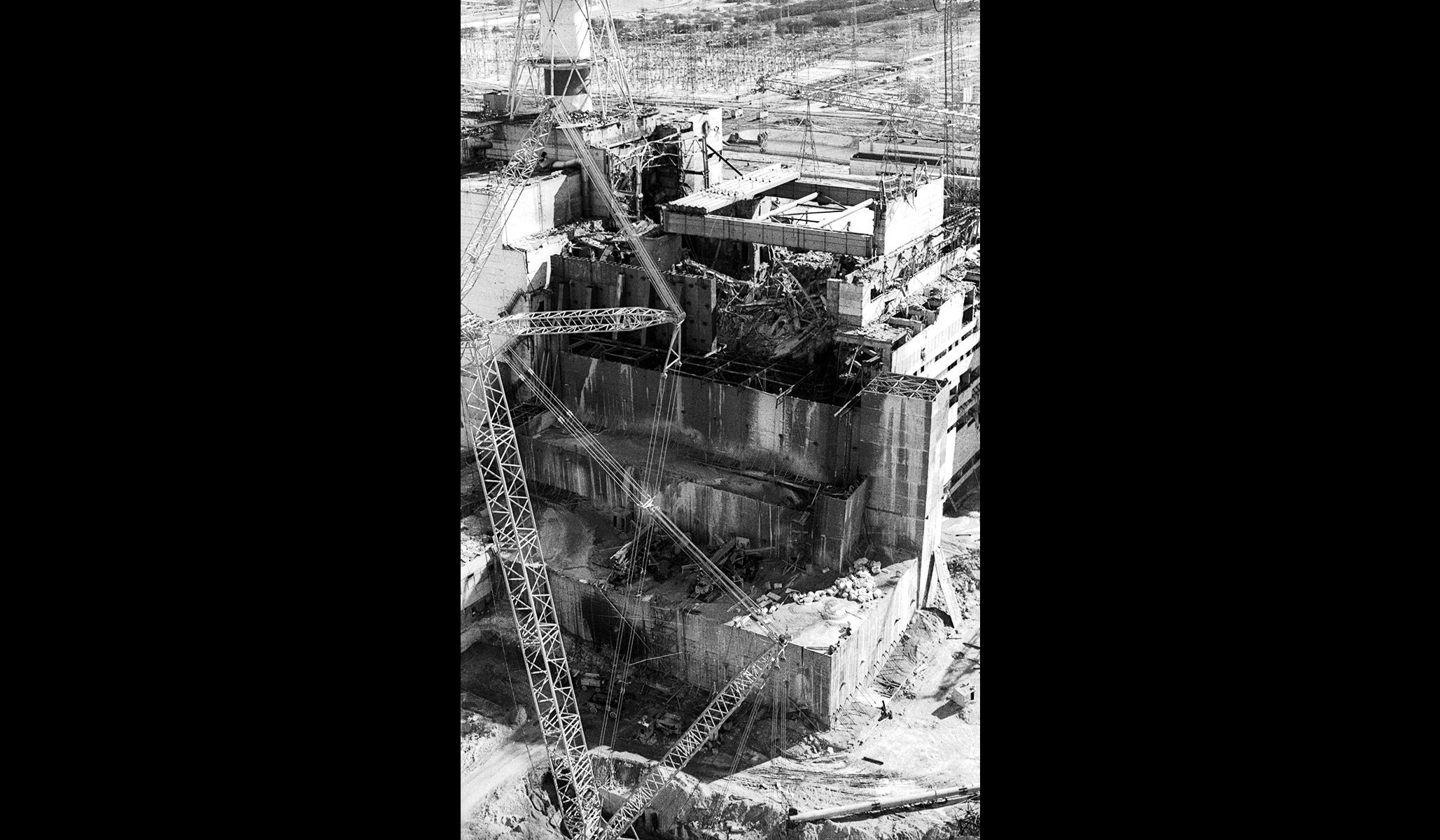 The fourth reactor of the Chernobyl nuclear power plant after its explosion, 1986.