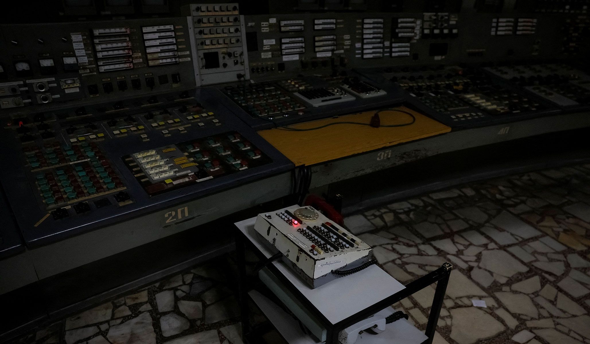 The control center of the stopped third reactor, at the Chernobyl nuclear power plant in Kyiv Region, Ukraine, April 22, 2026.
