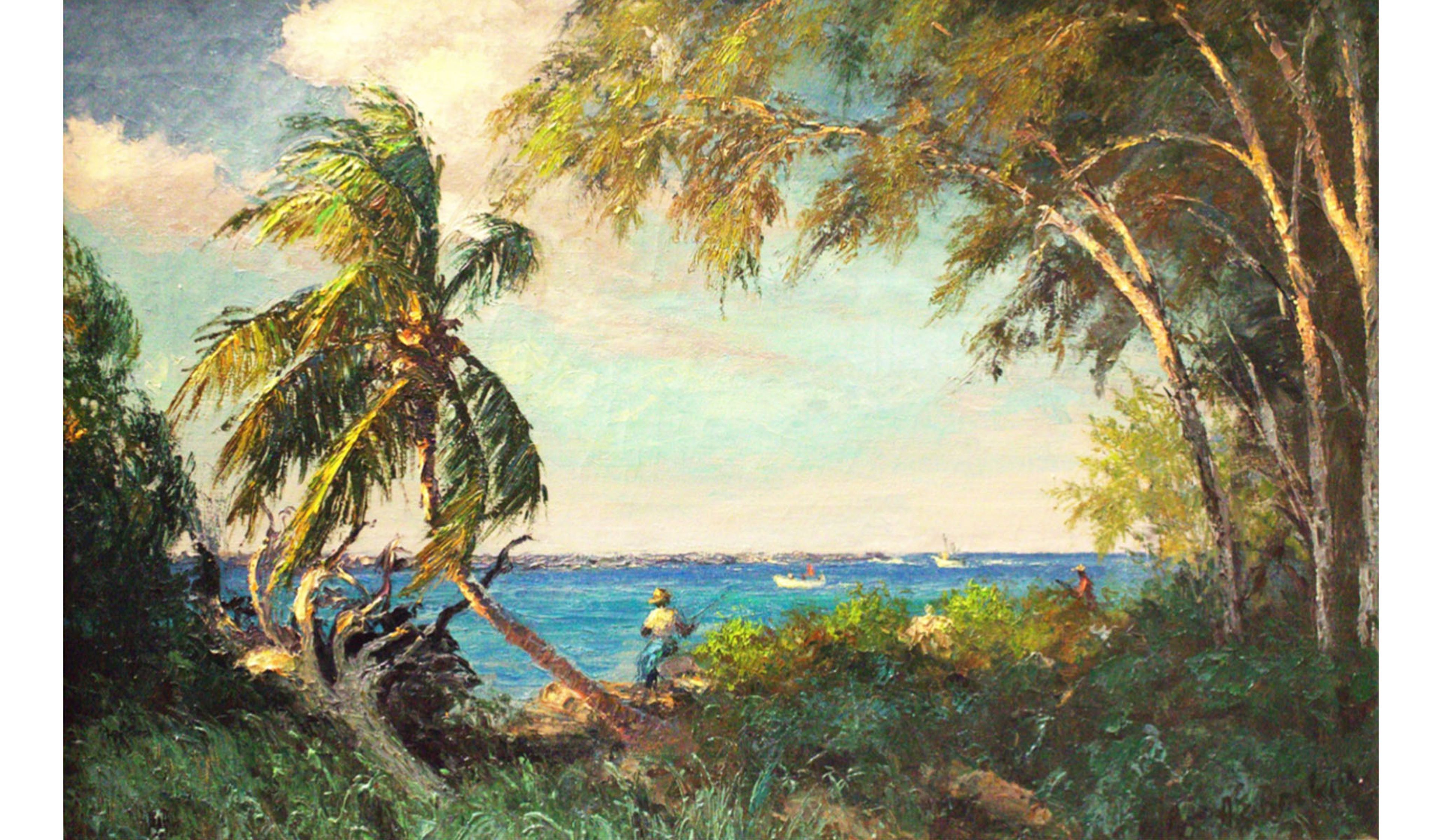 A. E. “Bean” Backus, Fishing at the South Jetty (Fort Pierce) , c. 1950, oil on canvas.
