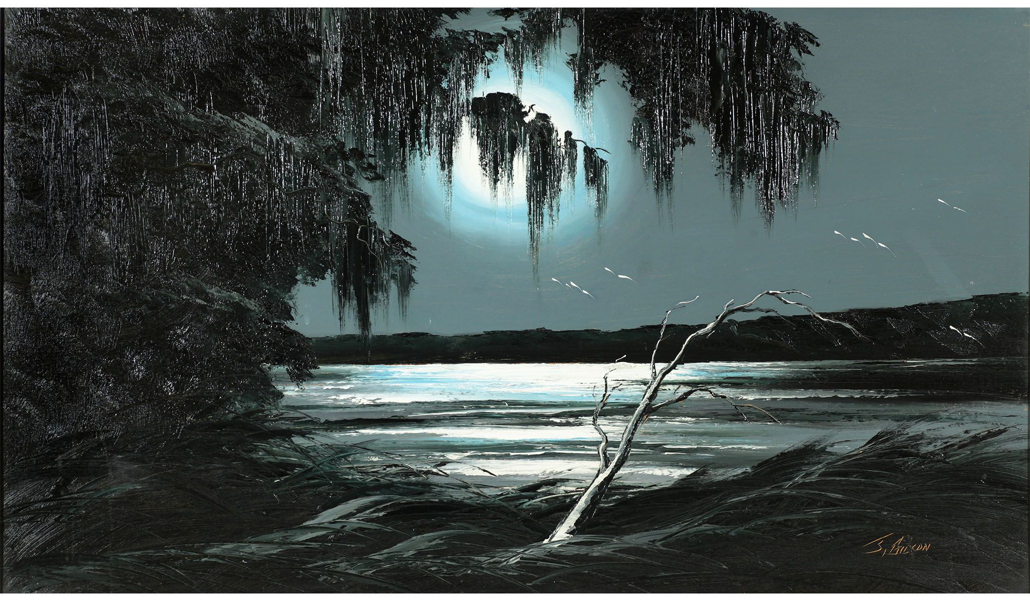 James Gibson, Moonlight and Moss , c. 1972, oil on Upson board.