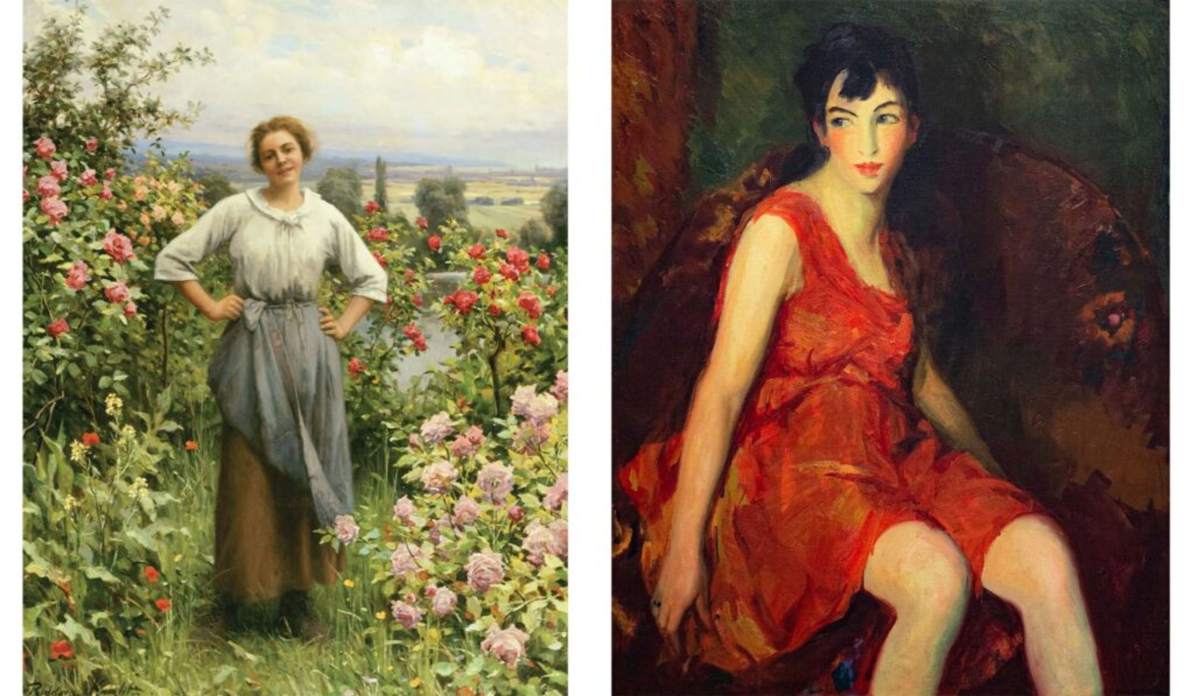 Left : Daniel Ridgway Knight, Life Is Sweet , 1900–15, oil on canvas. (Gift of the Estate of Mrs. Robert Bentley, photo courtesy of the museum) Right : Robert Henri, The Little Dancer , 1916–18, oil on canvas, museum purchase. (Photo courtesy of the museum)