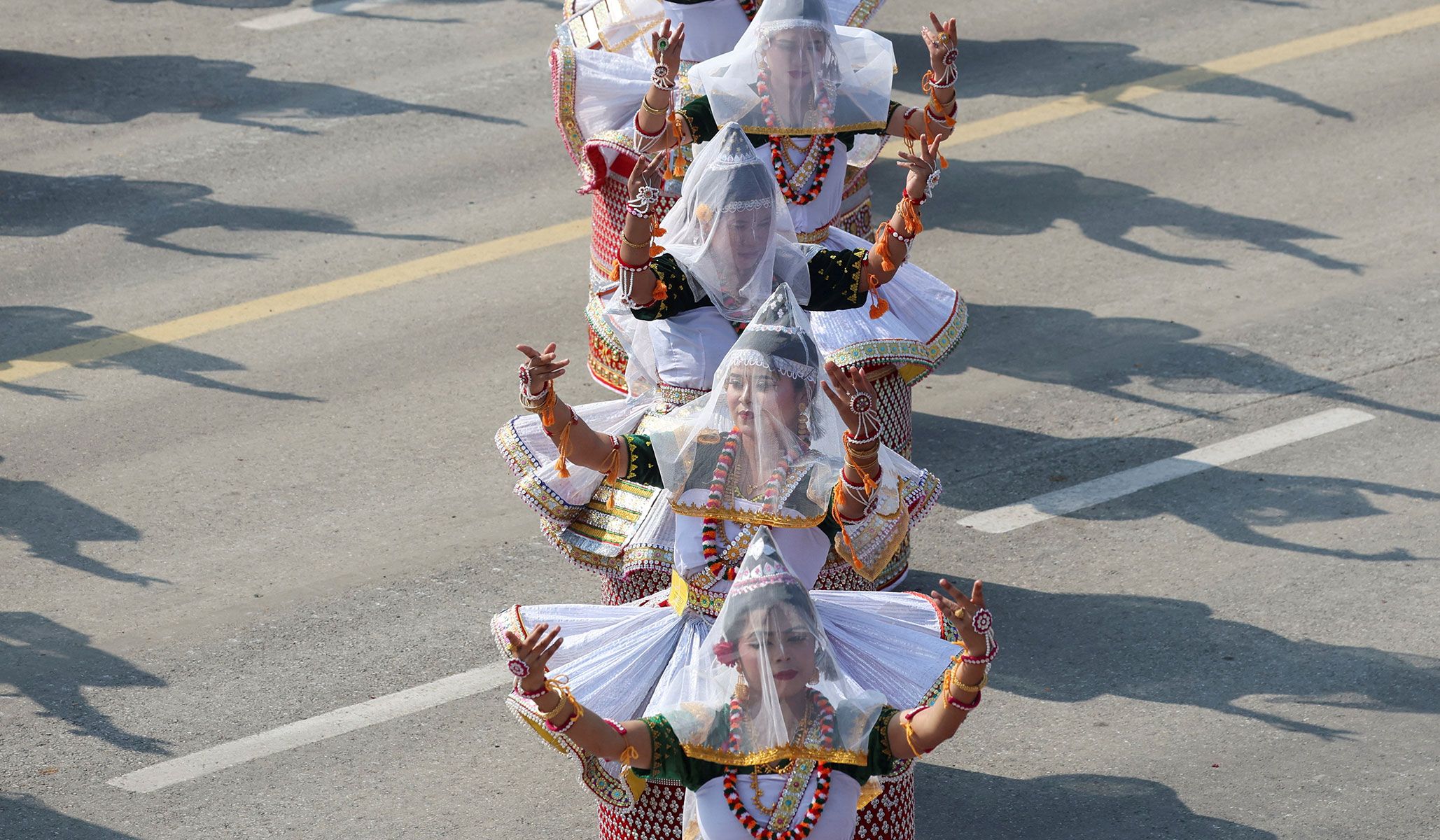 Indian folk dancers perform during the Republic Day parade in New Delhi, India, January 26, 2026.