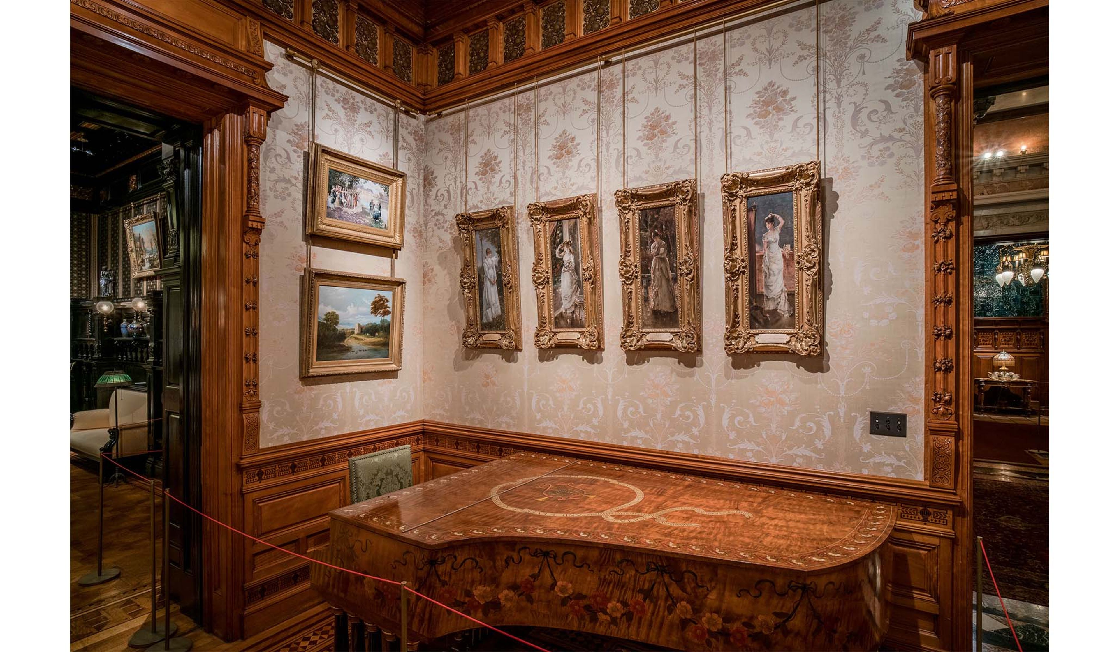 Installation view of Alfred Stevens’s Four Seasons paintings.