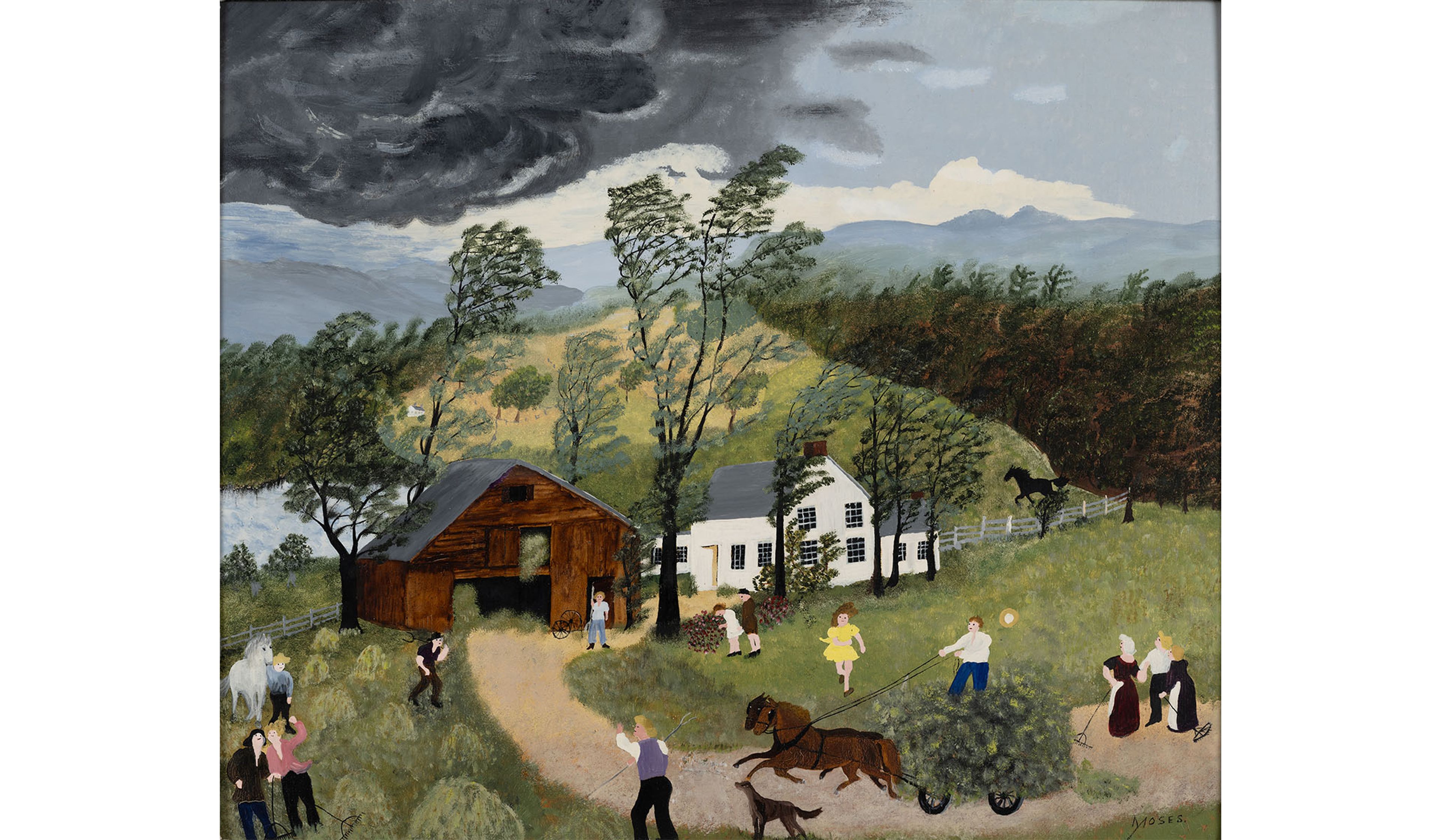 Grandma Moses, The Thunderstorm , 1948, oil on high-density fiberboard.