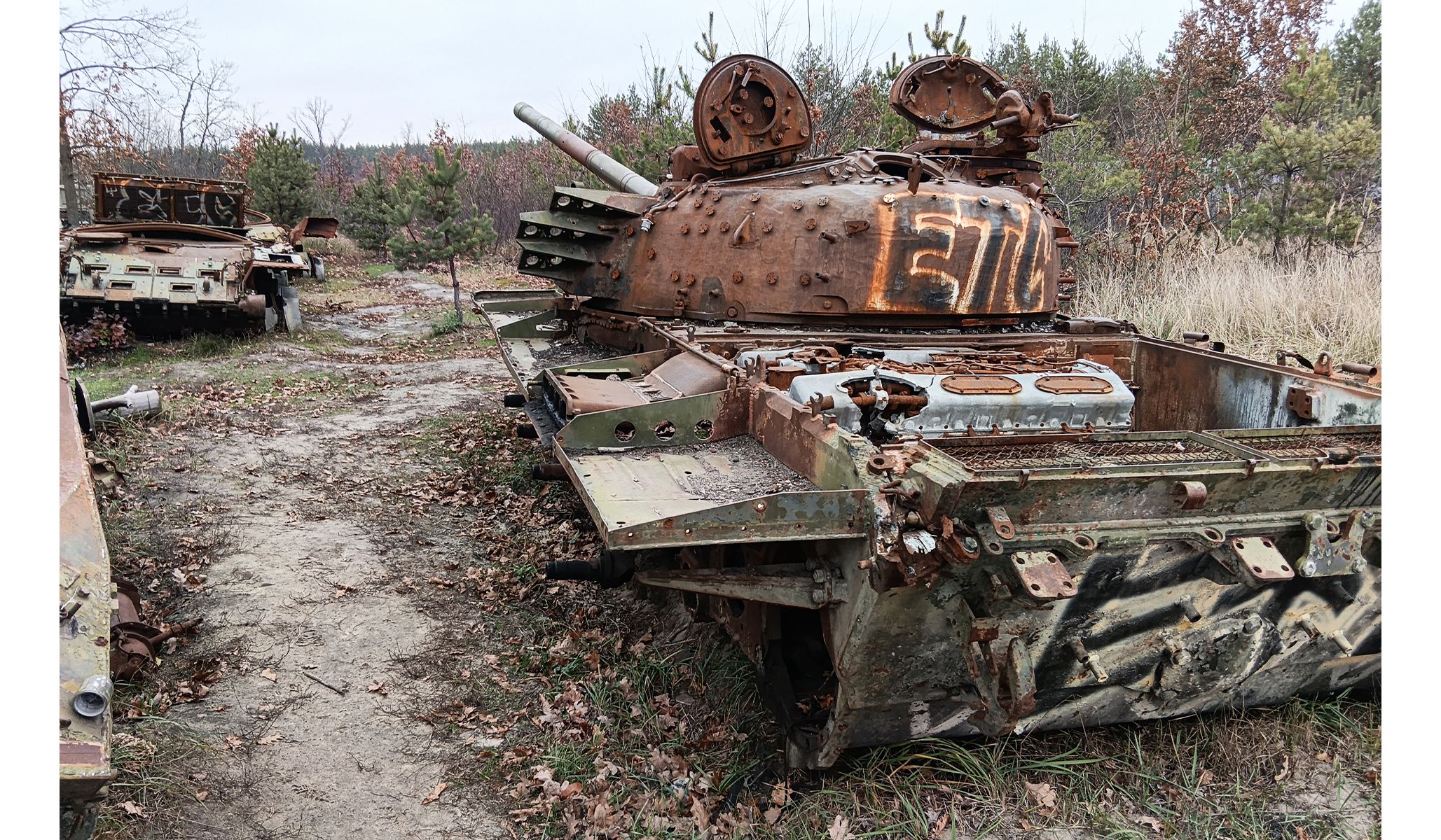 A destroyed Russian tank