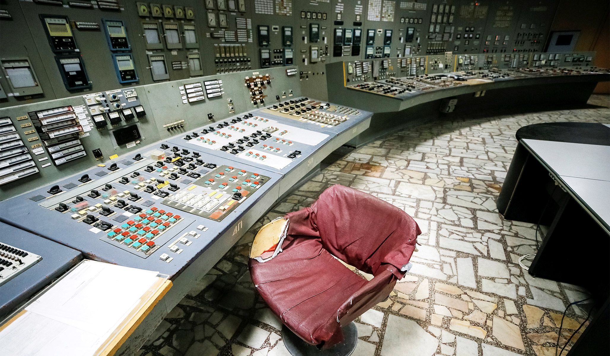 A control center of the stopped third reactor is seen at the Chernobyl nuclear power plant in Chernobyl, Ukraine, April 20, 2018.