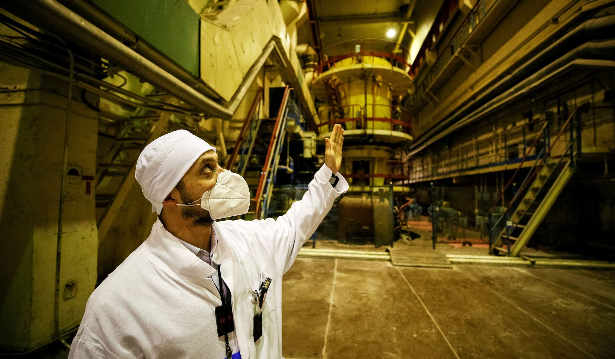 An employee in a pump room of the stopped third reactor at the Chernobyl nuclear power plant in Chernobyl, Ukraine, April 20, 2018.